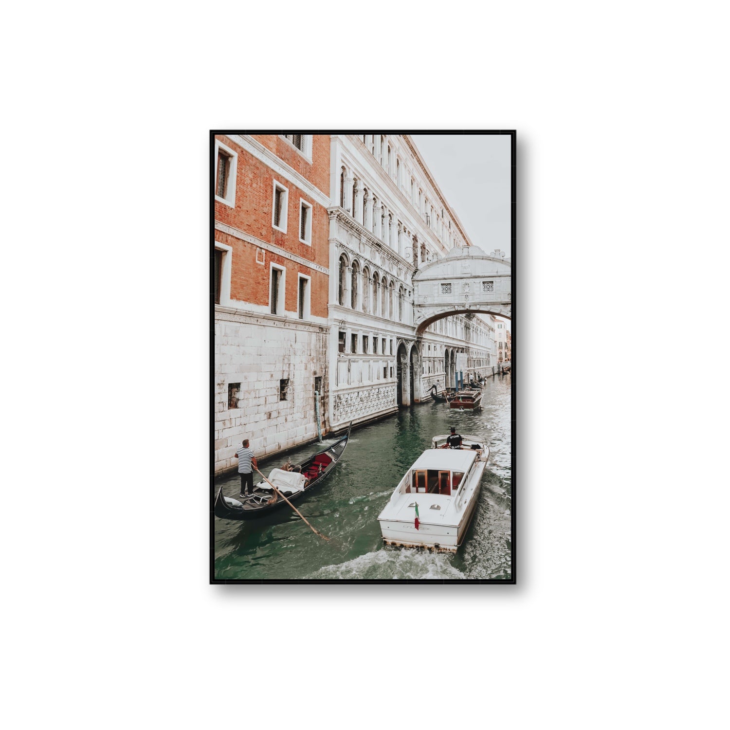 Under the Bridge Venice Gondola Italian wall art Extra Large fine art canvas in black float frame