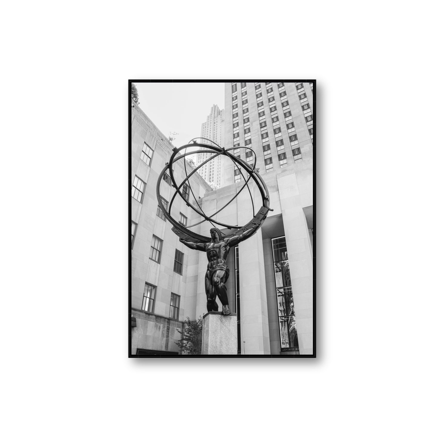 Atlas Ascends New York NYC Black & White wall art Extra Large fine art canvas in black float frame