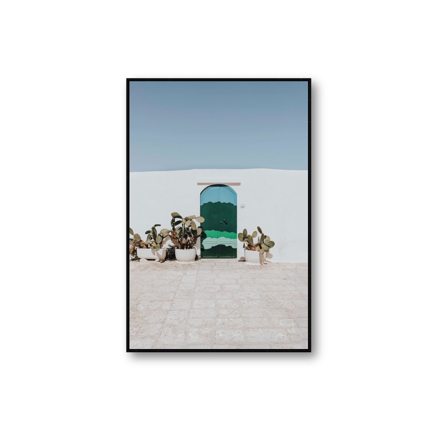 Imaginary Exit Puglia Mediterranean wall art Extra Large fine art canvas in black float frame