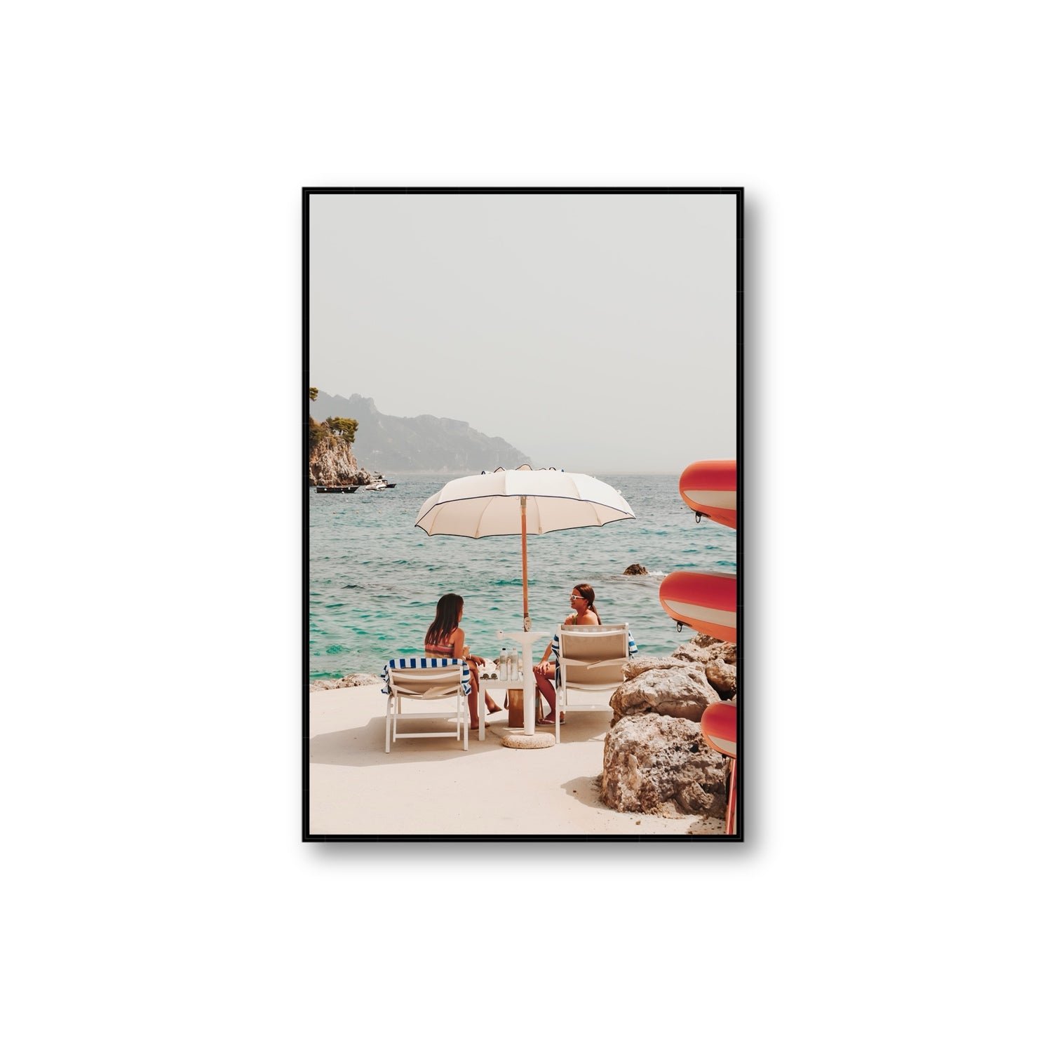 Salty Banter Amalfi Mediterranean wall art Extra Large fine art canvas in black float frame