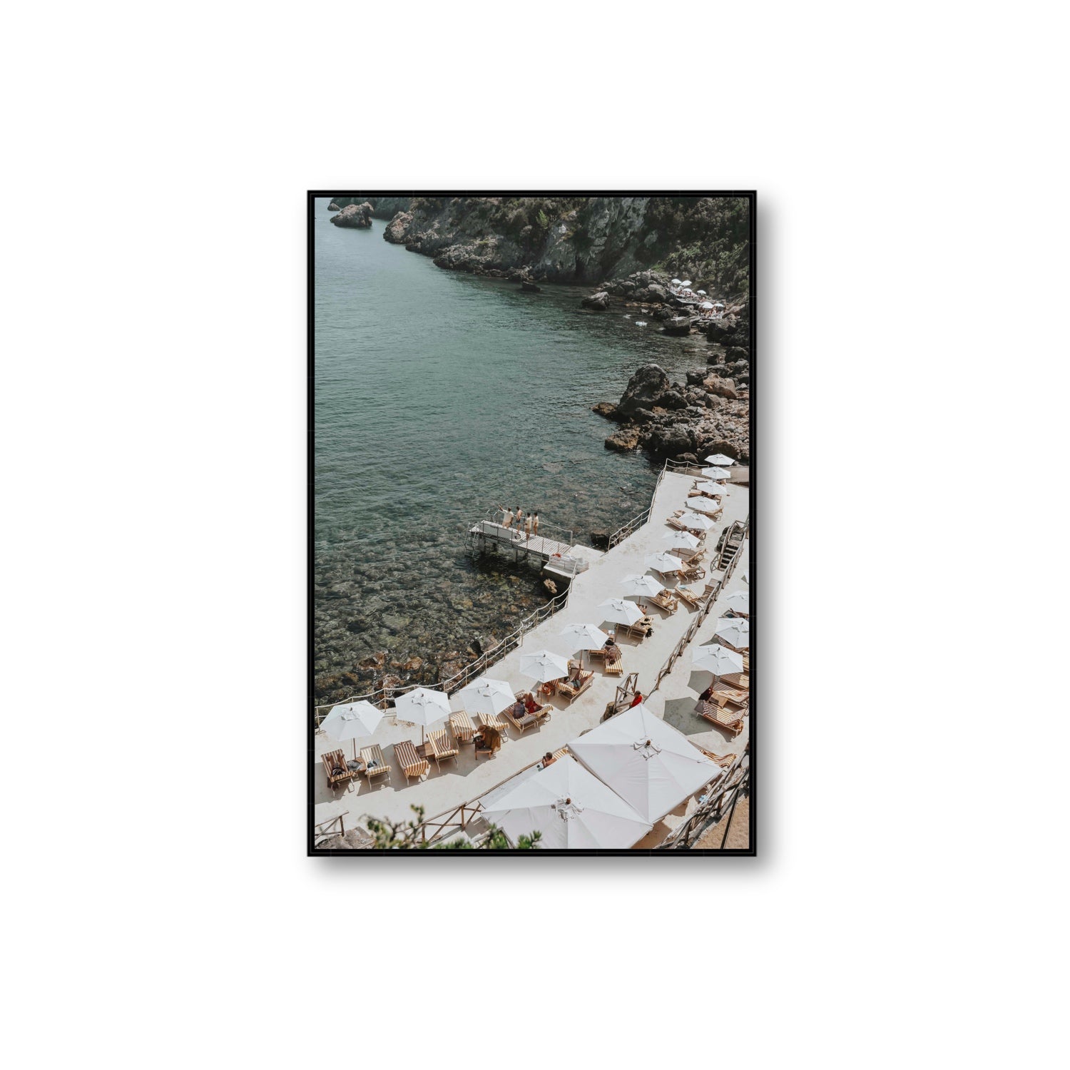 Pier Perspectives Tuscany coastal Italian wall art Extra Large fine art canvas in black float frame
