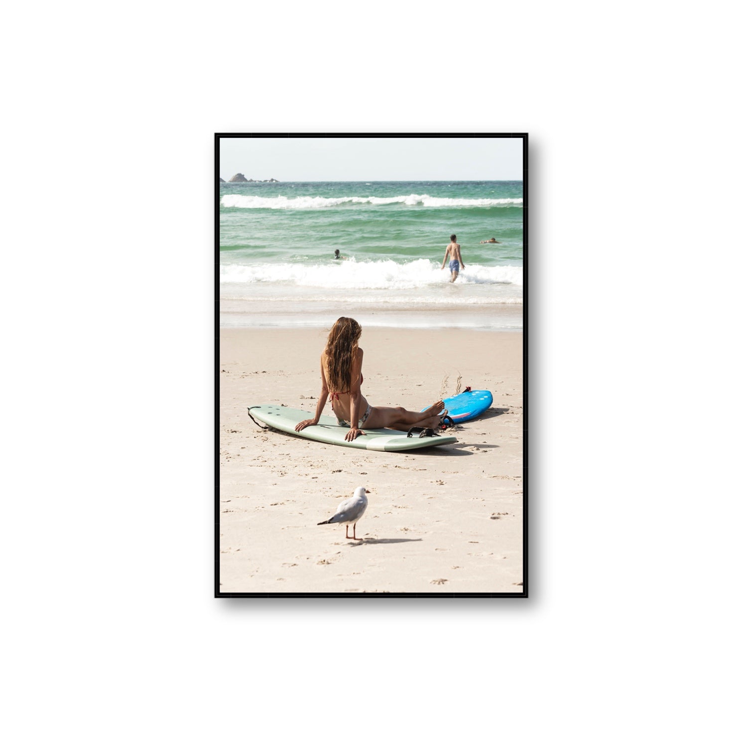 Carissa Byron Bay Surf coastal wall art Extra Large fine art canvas in black float frame