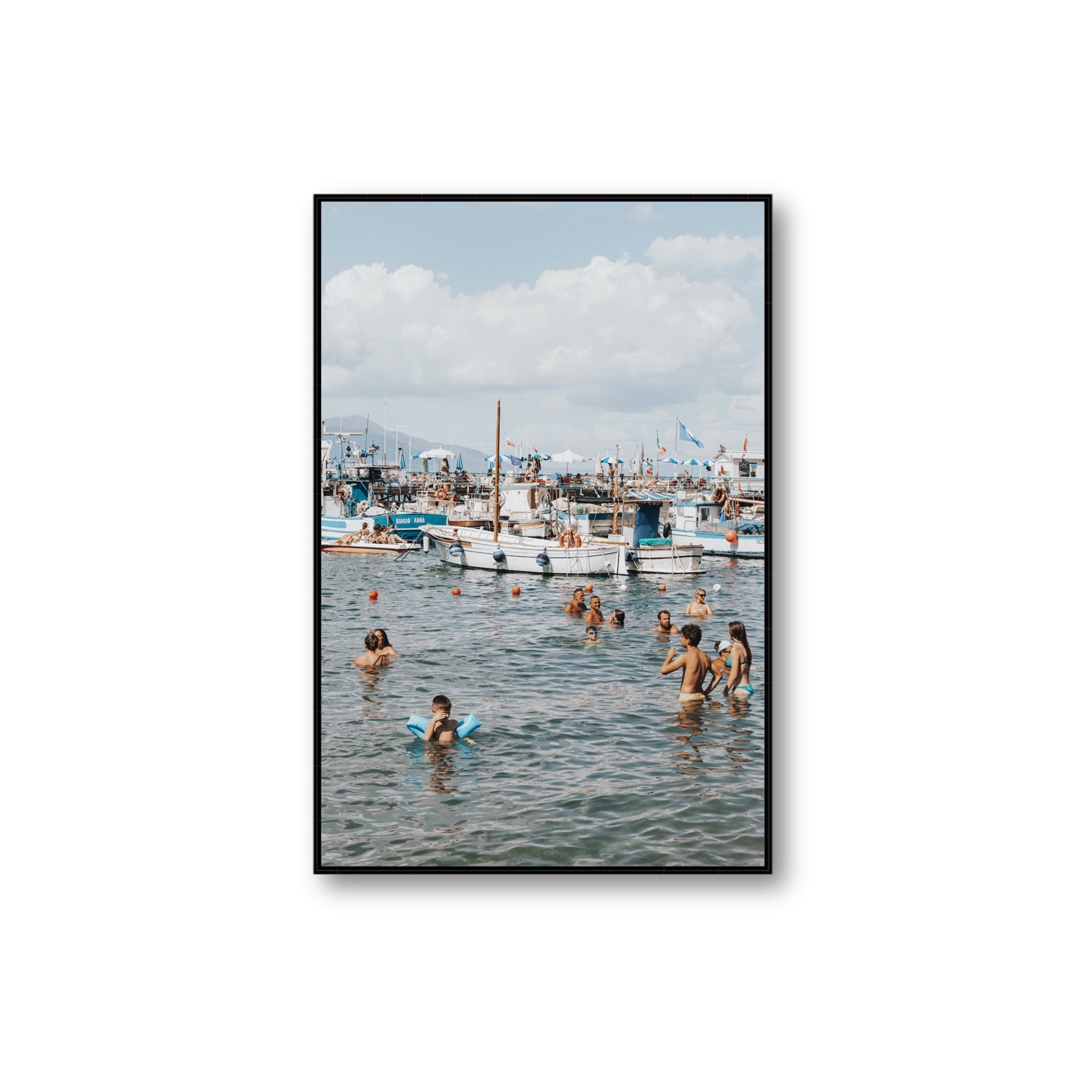 Vacanze Italiane Sorrento Italian coastal wall art Extra Large fine art canvas in black float frame
