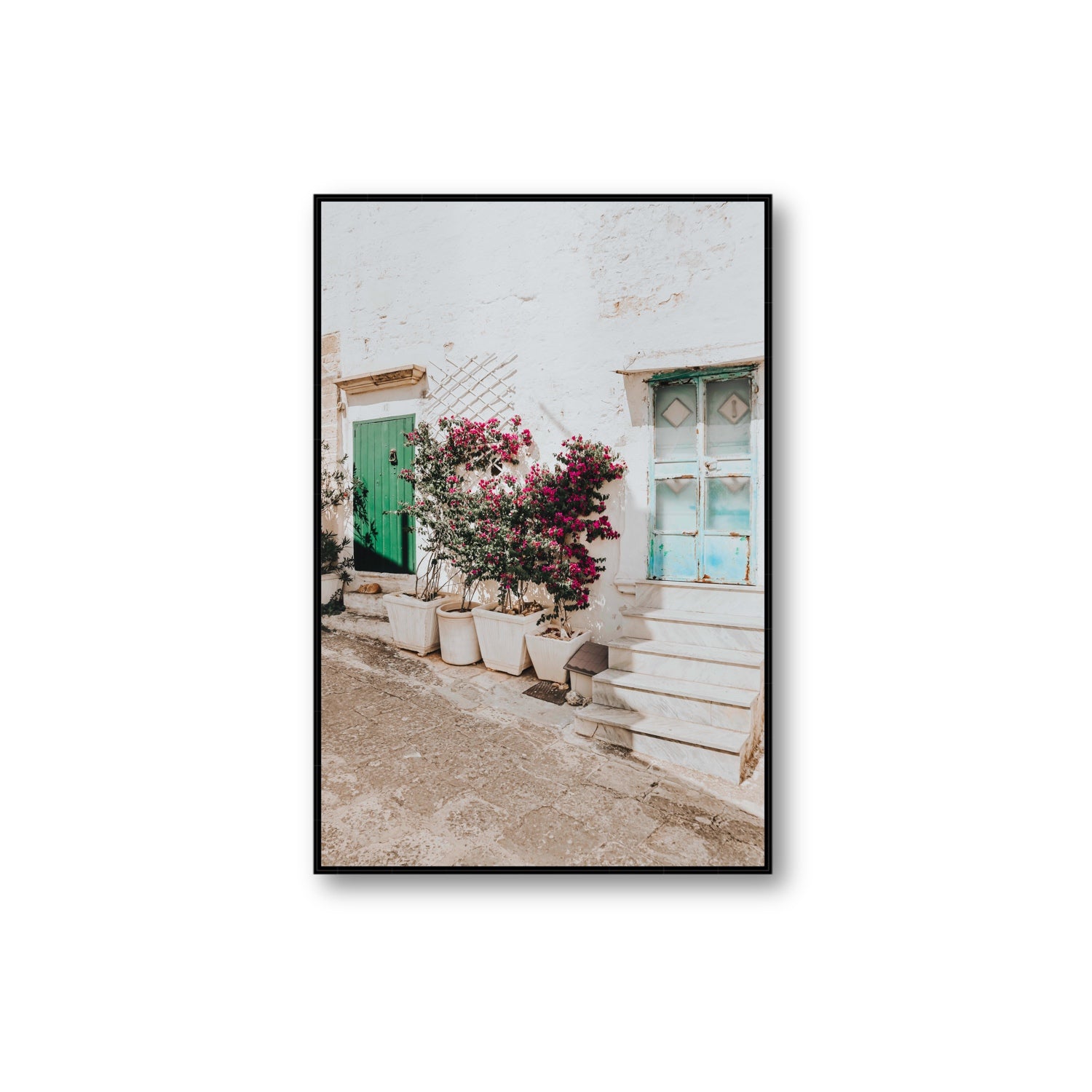 Floral Canvas Puglia Ostuni wall art Extra Large fine art canvas in black float frame