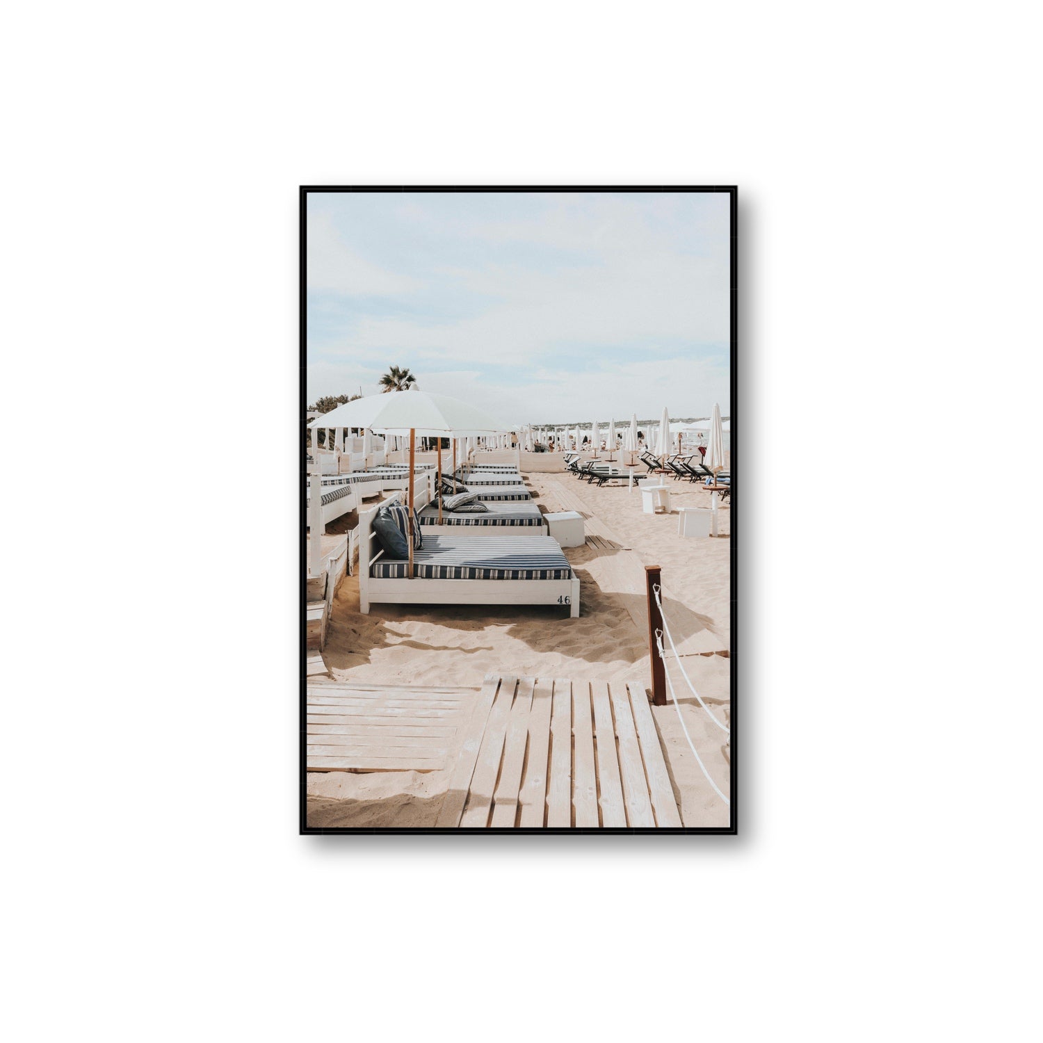 Coastal Repose Puglia beach Mediterranean fine art print Extra Large fine art canvas in black float frame