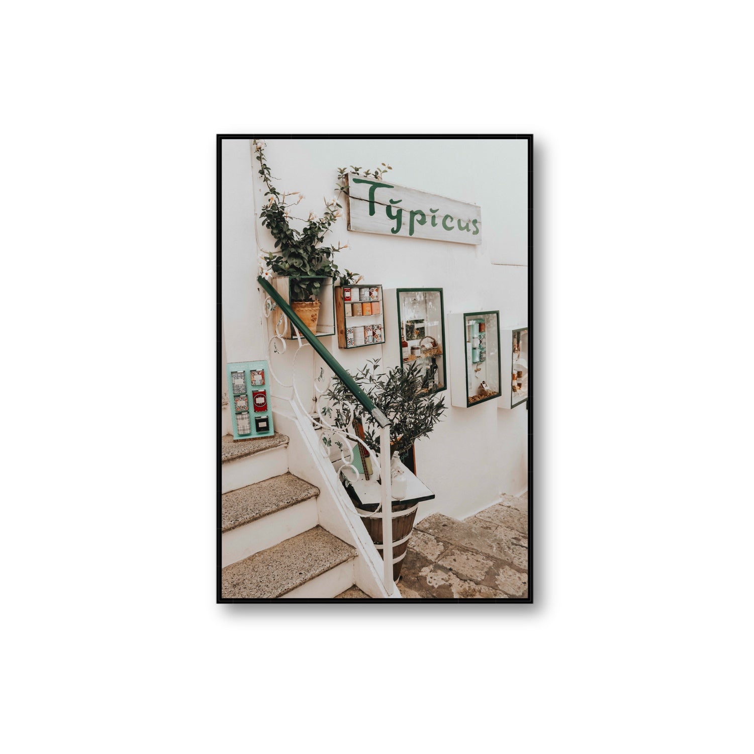 Il Negozio Puglia Ostuni wall art Extra Large fine art canvas in black float frame