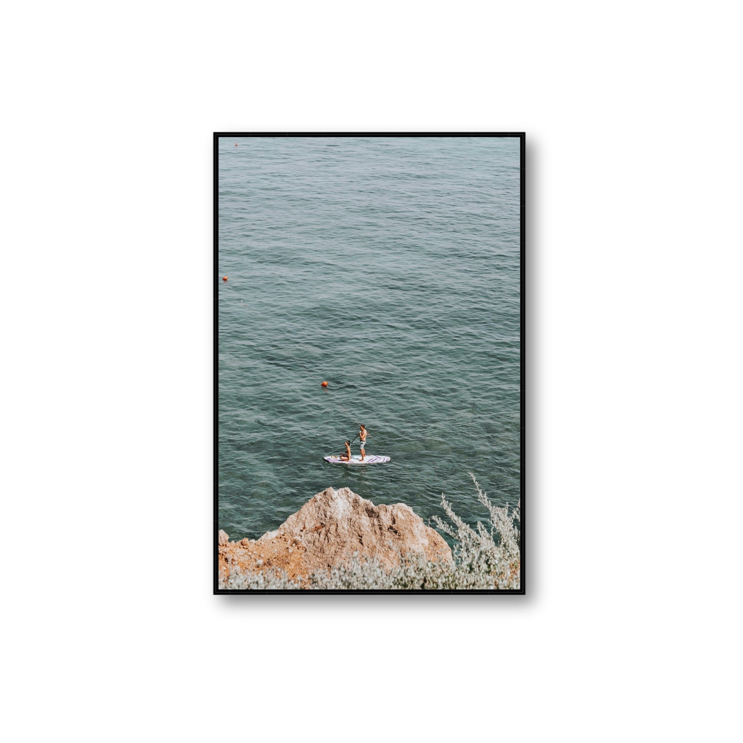 Into The Vibe Without Getting Wet Tuscany coastal wall art Extra Large fine art canvas in black float frame