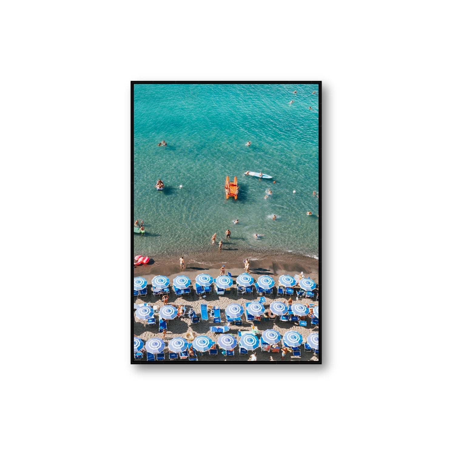 Aquamarine Oasis Sorrento Italian coastal wall art Extra Large fine art canvas in black float frame