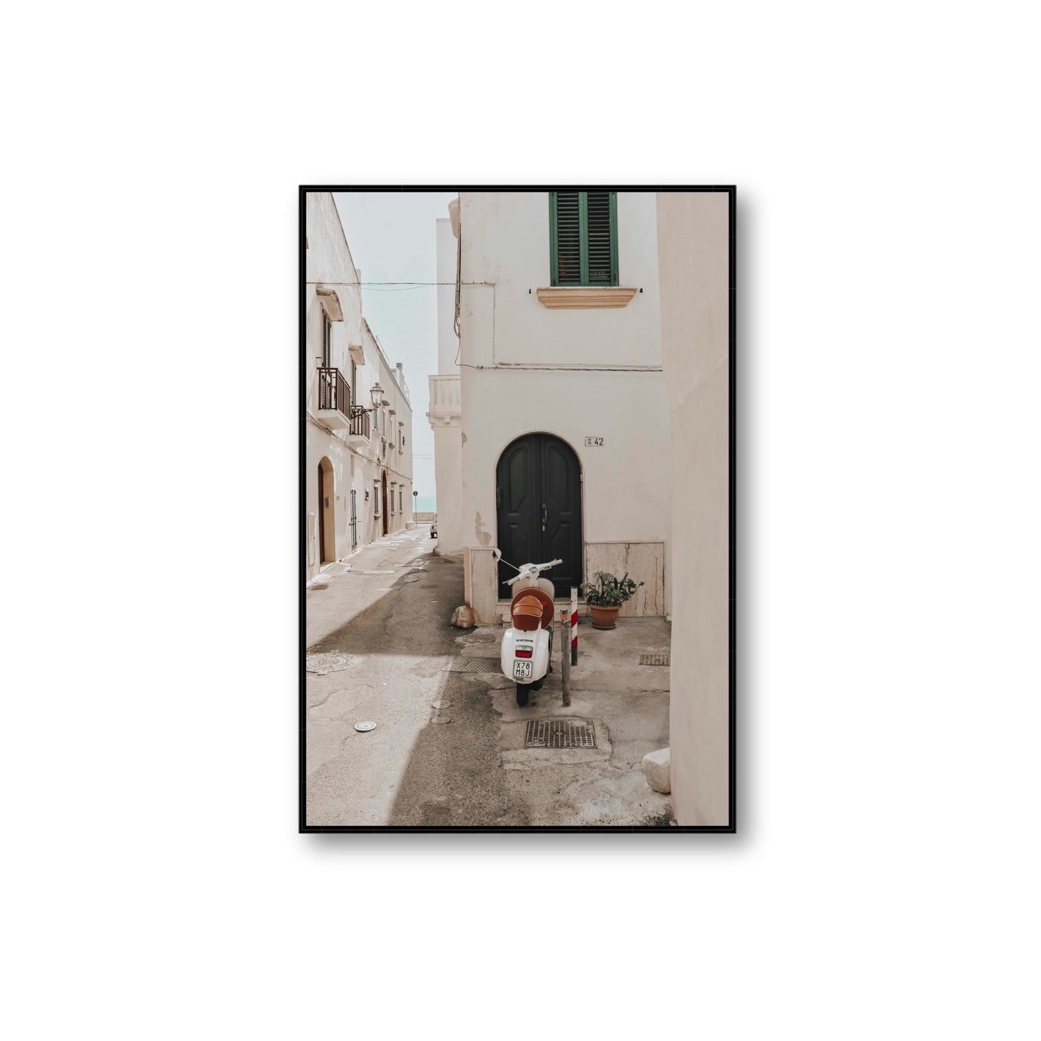 La Casa 42 Puglia Gallipoli Italian wall art Extra Large fine art canvas in black float frame