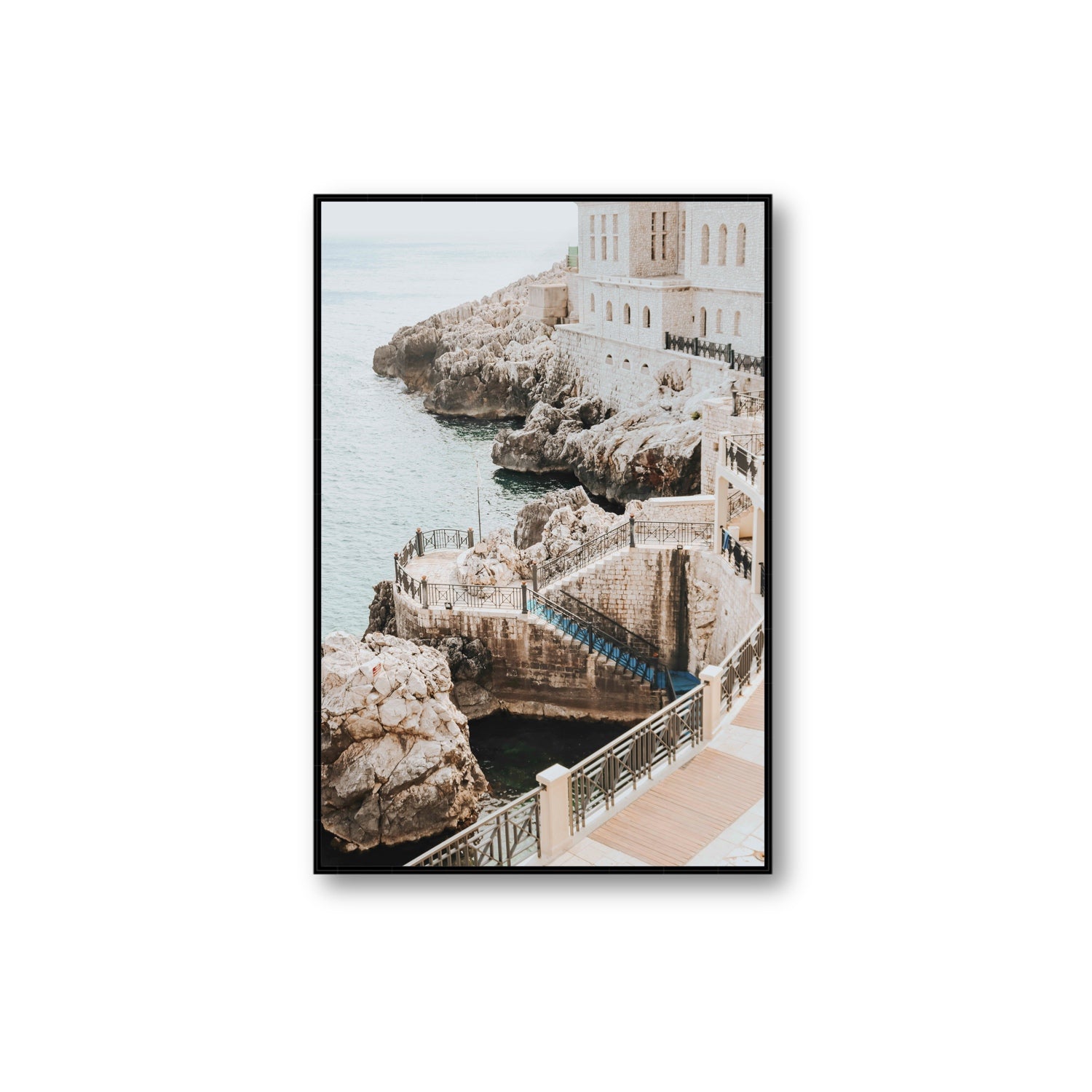 Wellness Centre Puglia coastal wall art Extra Large fine art canvas in black float frame