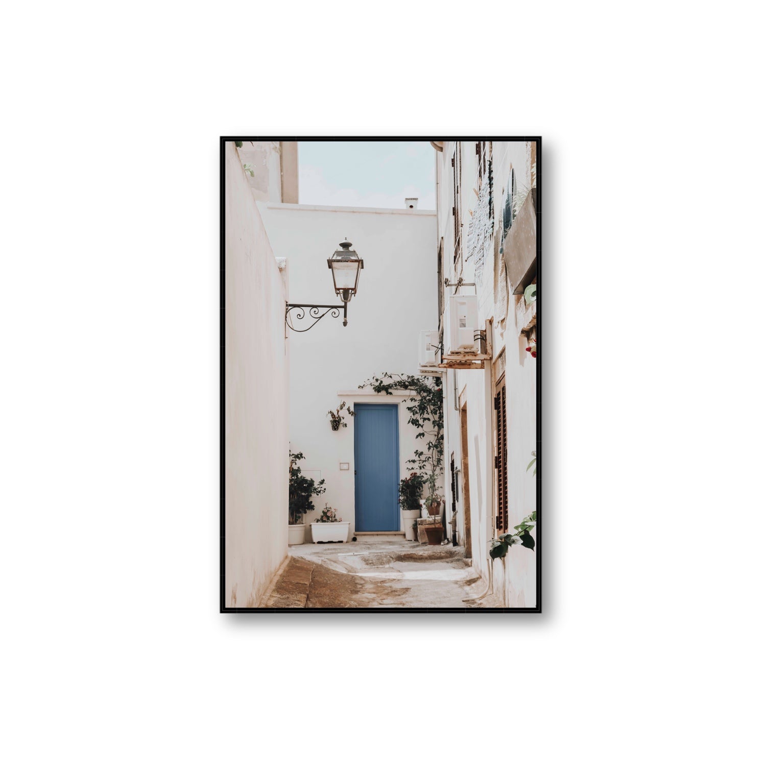 Entry Envy Puglia Ostuni wall art Extra Large fine art canvas in black float frame