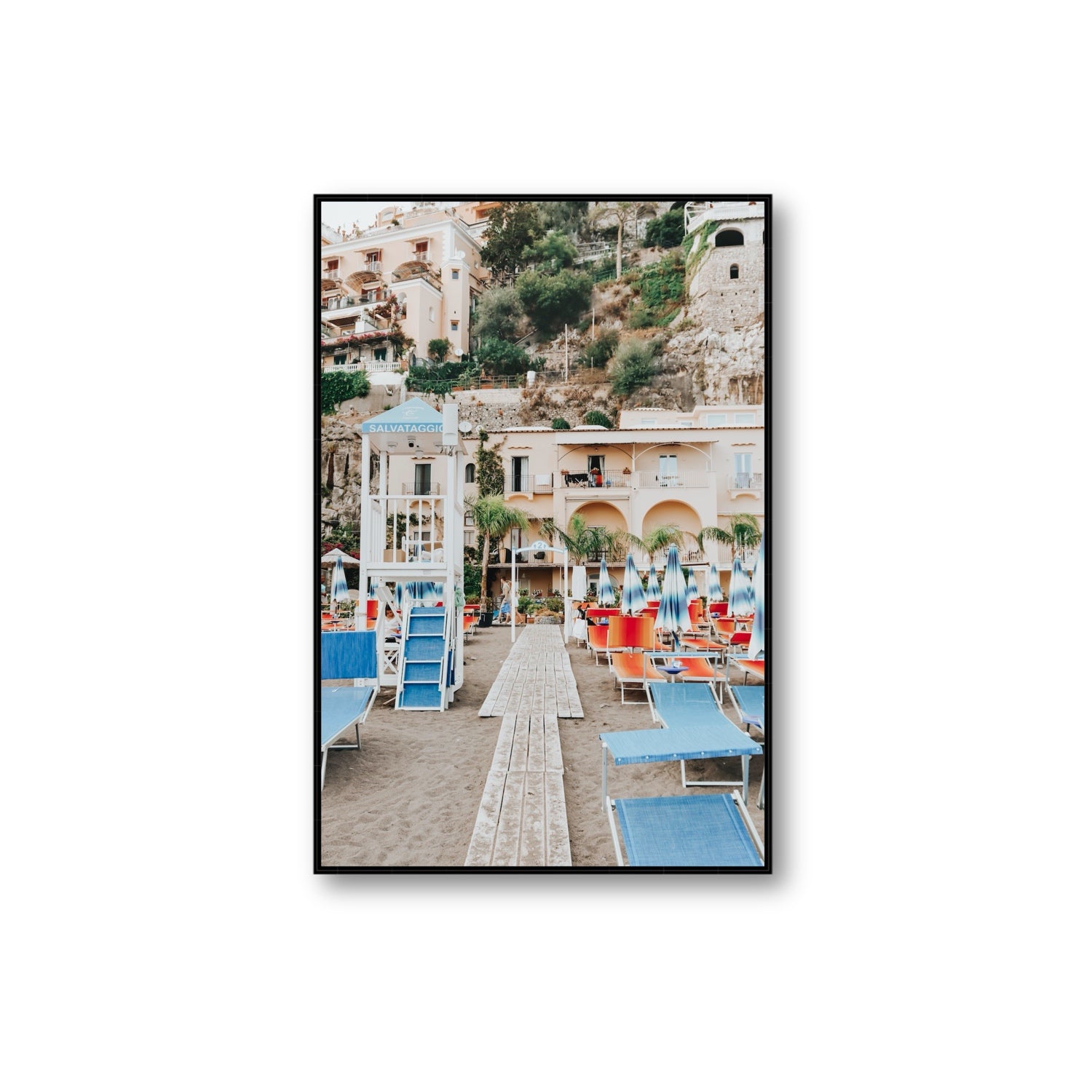 Torre Di Salvataggio fine art print, Positano, Italy, Extra Large, Black Float Frame, Fine Art Canvas