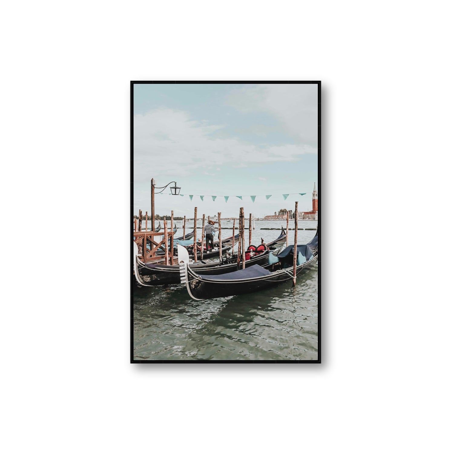 The Gondolier Venice Gondola Italian wall art Extra Large fine art canvas in black float frame