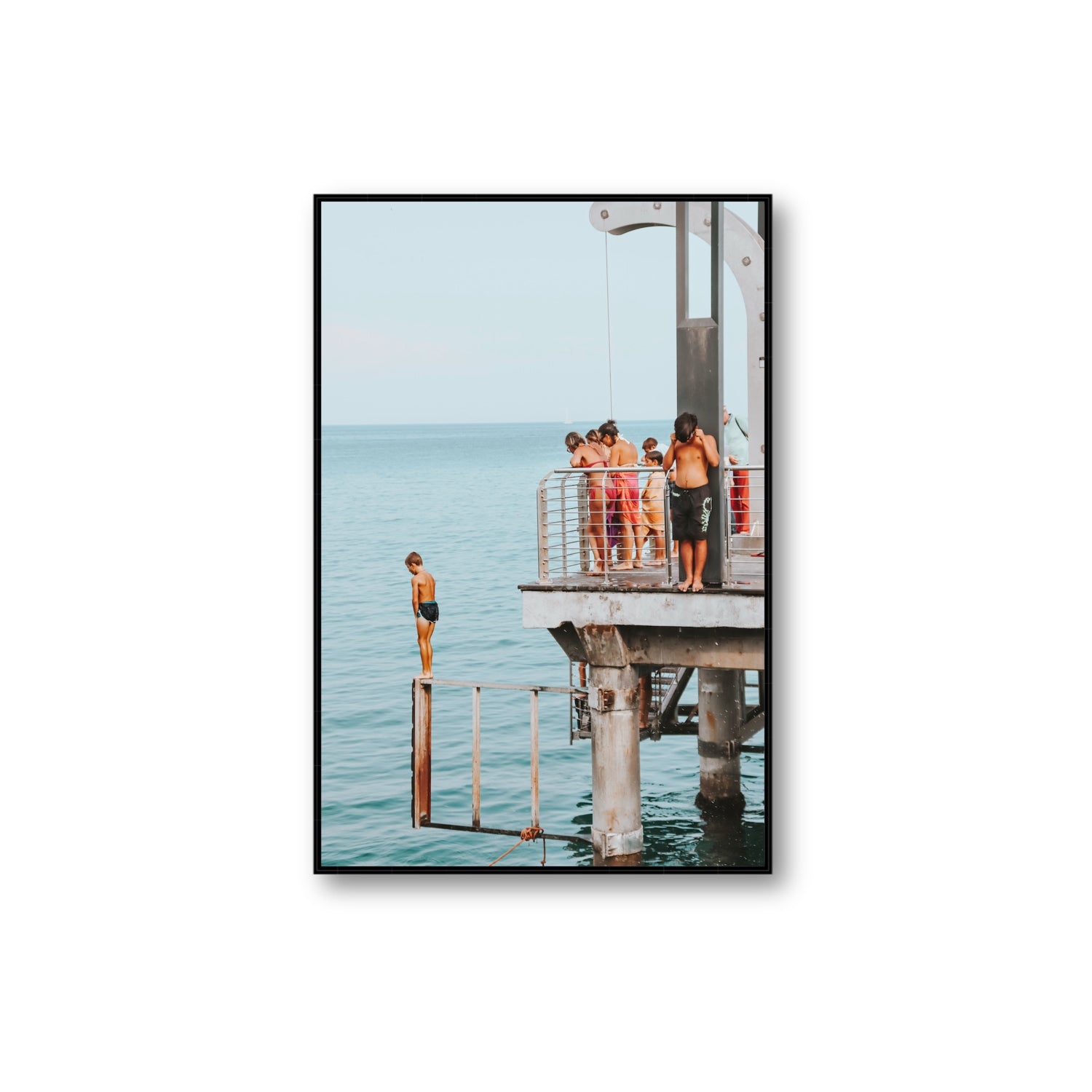 Golden Boy Alassio coastal decor wall art Extra Large fine art canvas in black float frame