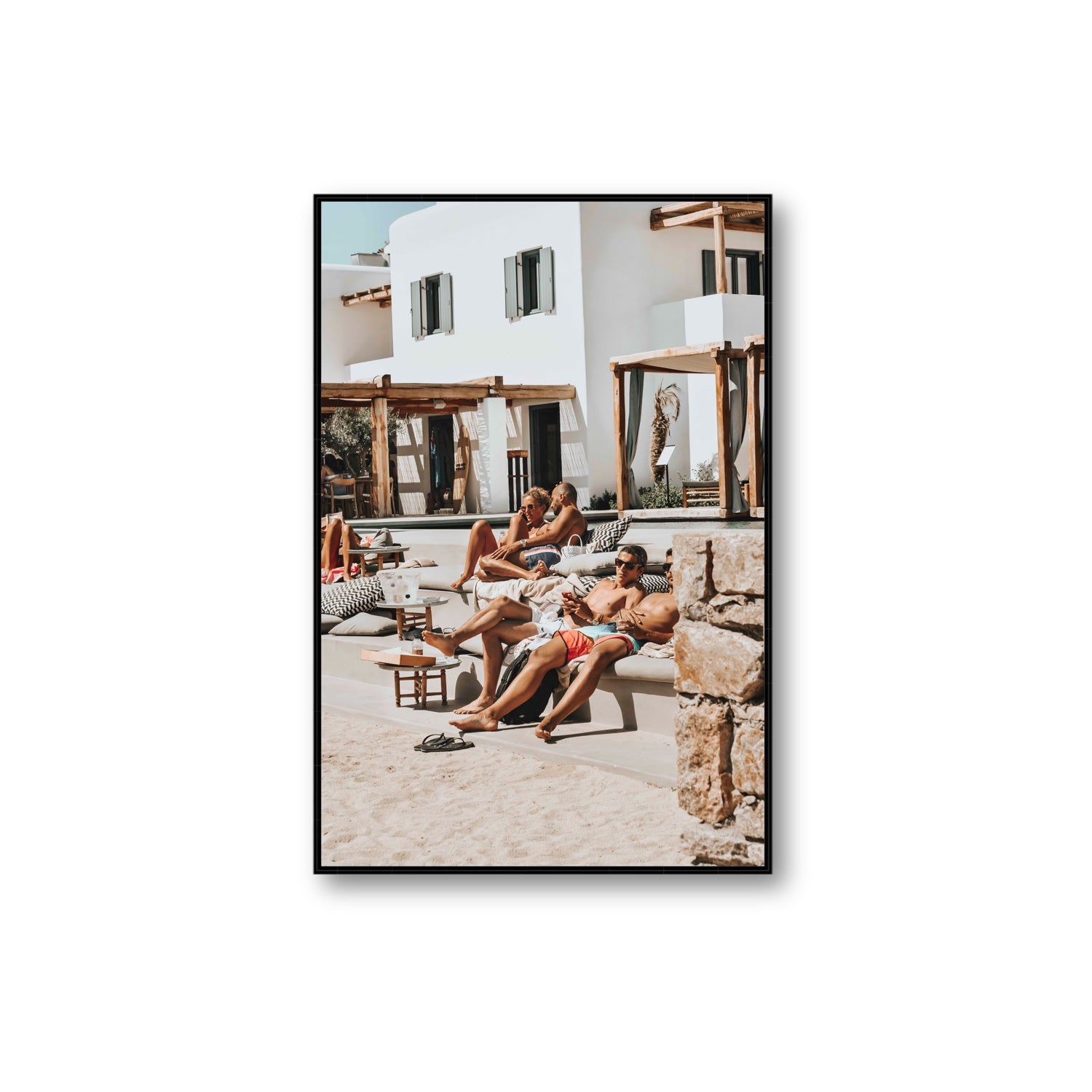 Style That Sizzles Mykonos Greek island wall art Extra Large fine art canvas in black float frame