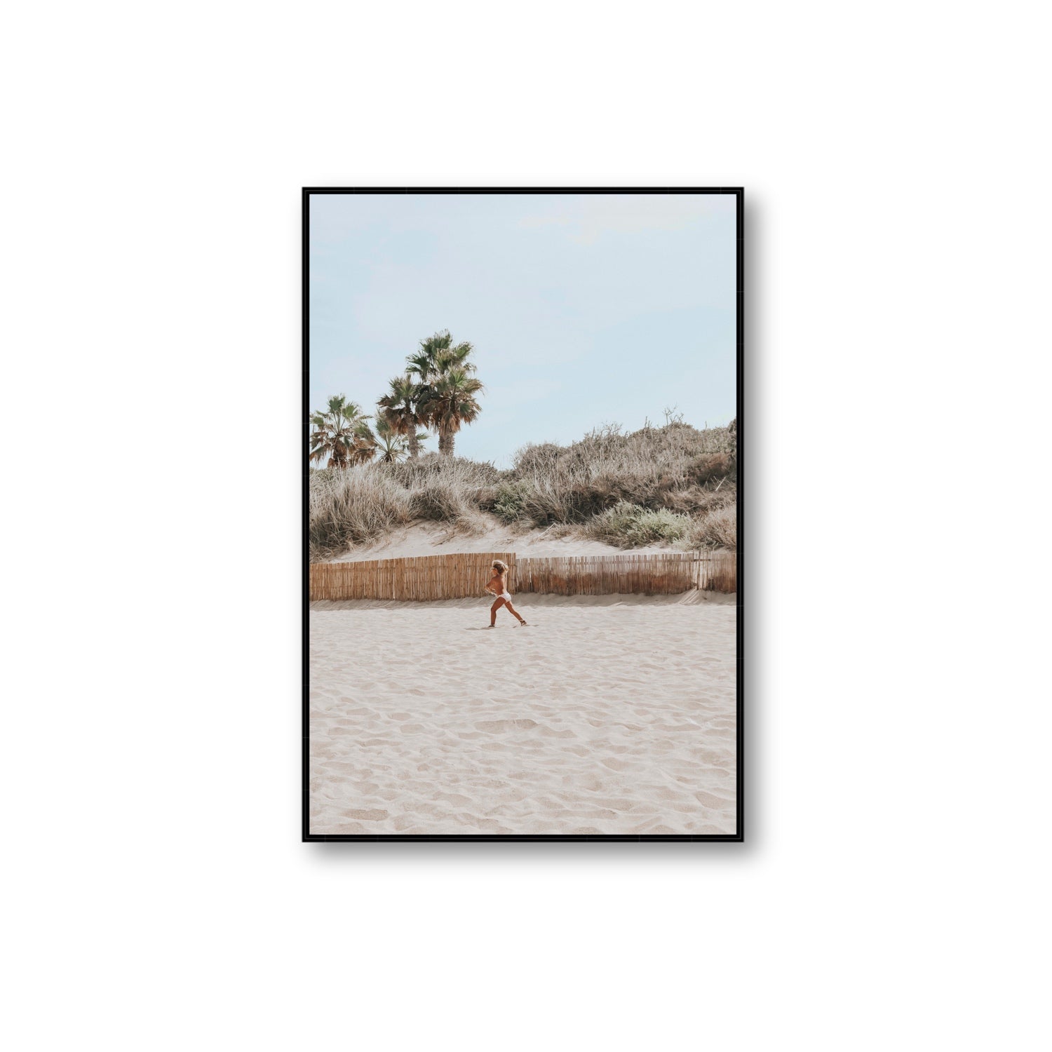 Joyful Sprint Puglia beach coastal fine art print Extra Large fine art canvas in black float frame