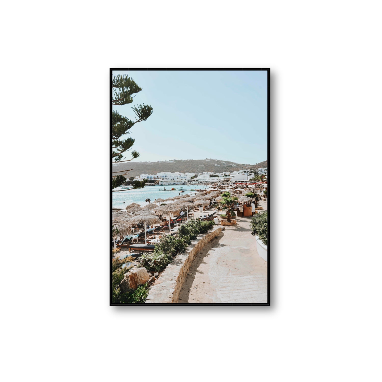 All Roads Lead To The Beach Mykonos Greek island wall art Extra Large fine art canvas in black float frame