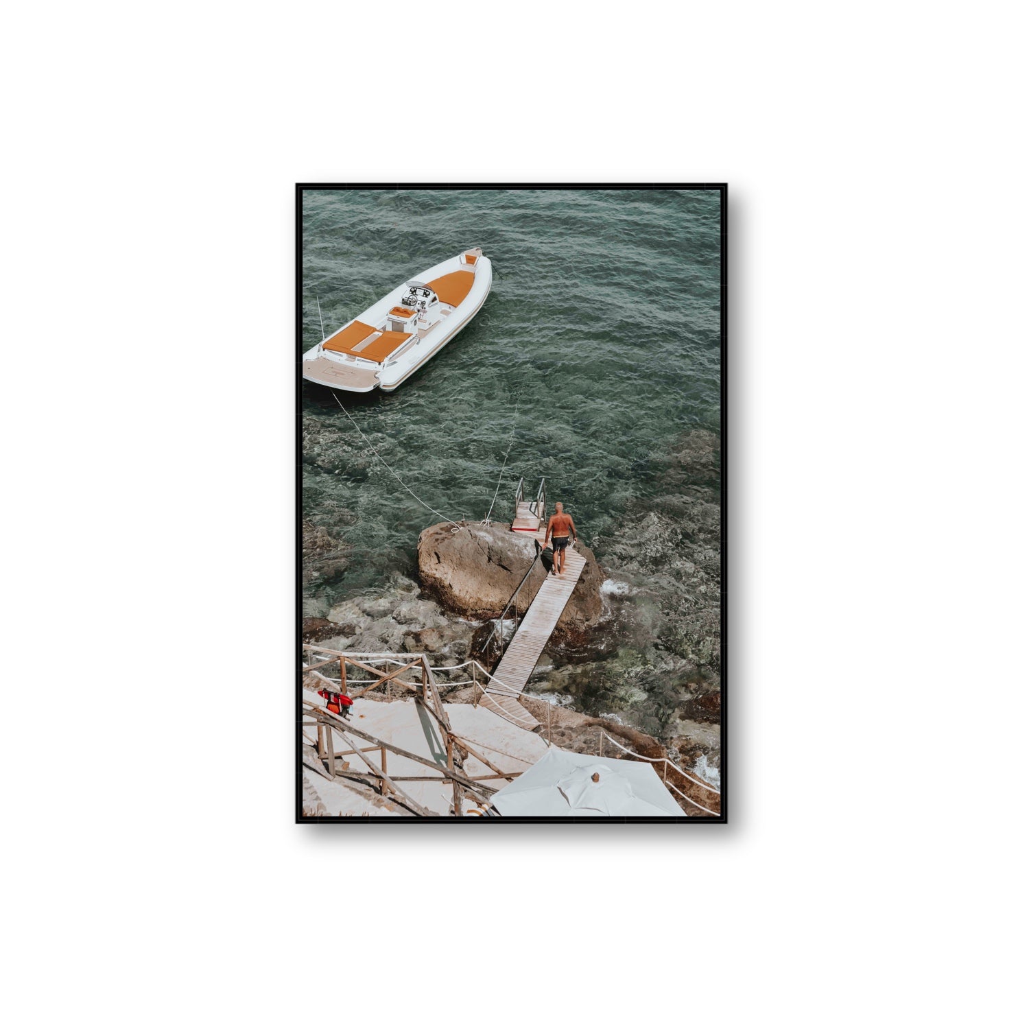 Secret Cove Tuscany coastal Italian wall art Extra Large fine art canvas in black float frame