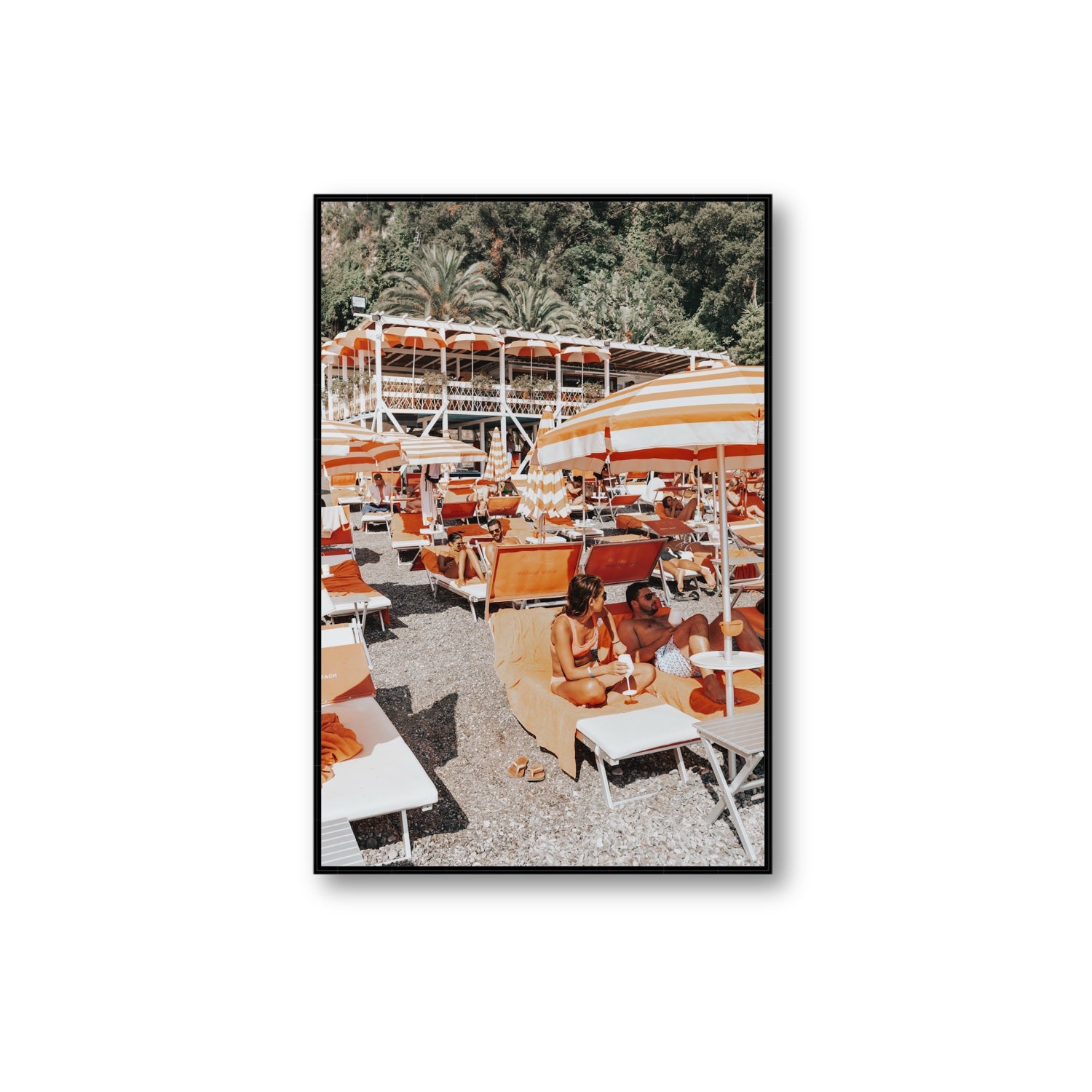 Lounging In Lido fine art print, Positano, Italy, Extra Large, Black Float Frame, Fine Art Canvas