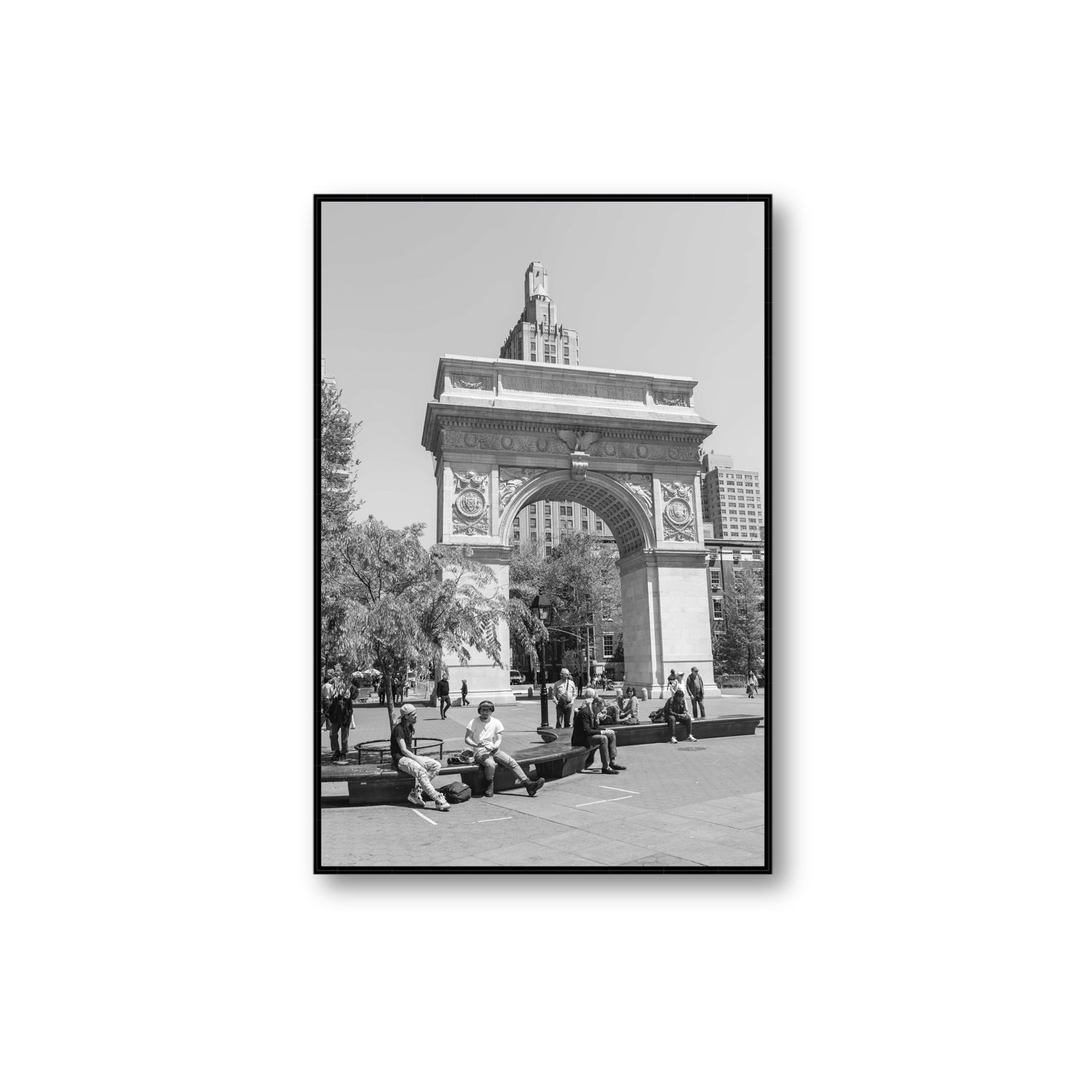 City Picnic New York NYC Black & White wall art Extra Large fine art canvas in black float frame