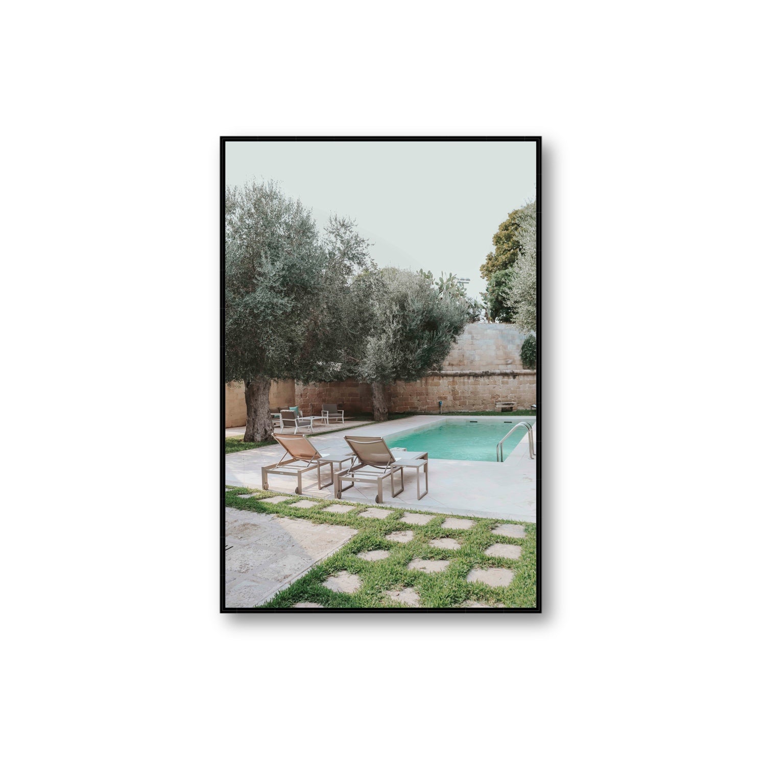 Olive Oasis Puglia Mediterranean wall art Extra Large fine art canvas in black float frame