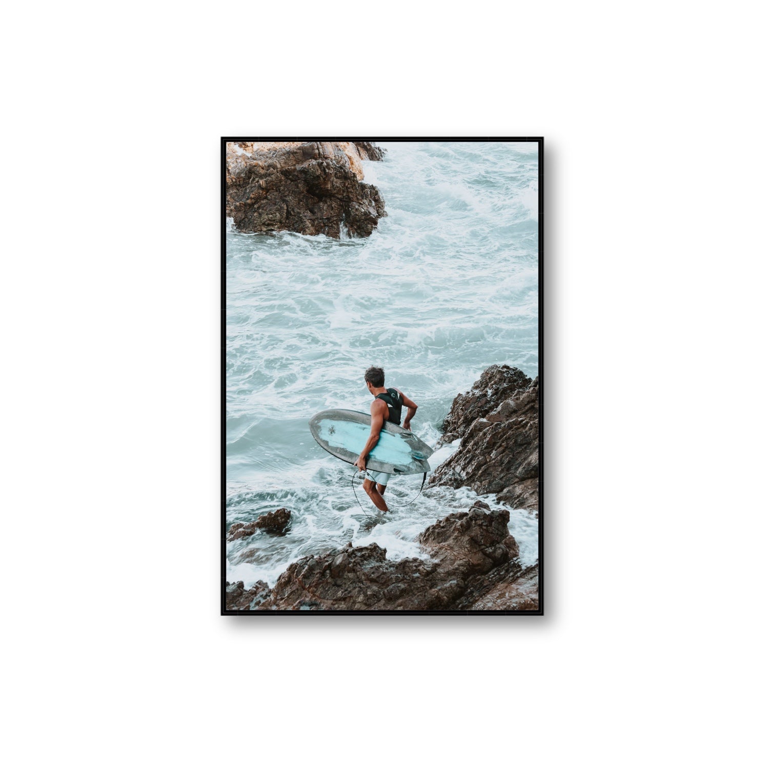 Into The Soup Byron Bay Surf coastal wall art Extra Large fine art canvas in black float frame