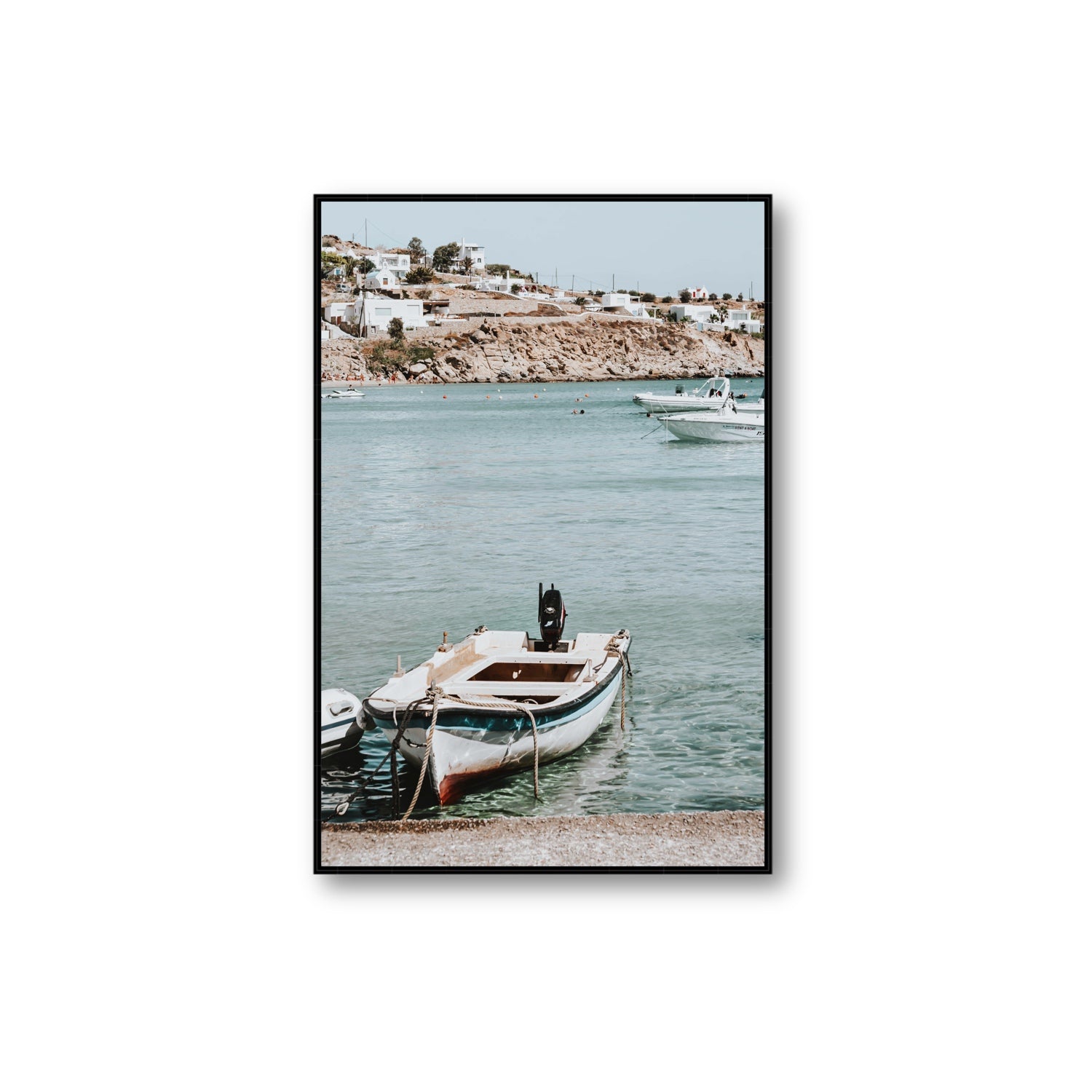 Classic Wheels Mykonos Greek island wall art Extra Large fine art canvas in black float frame