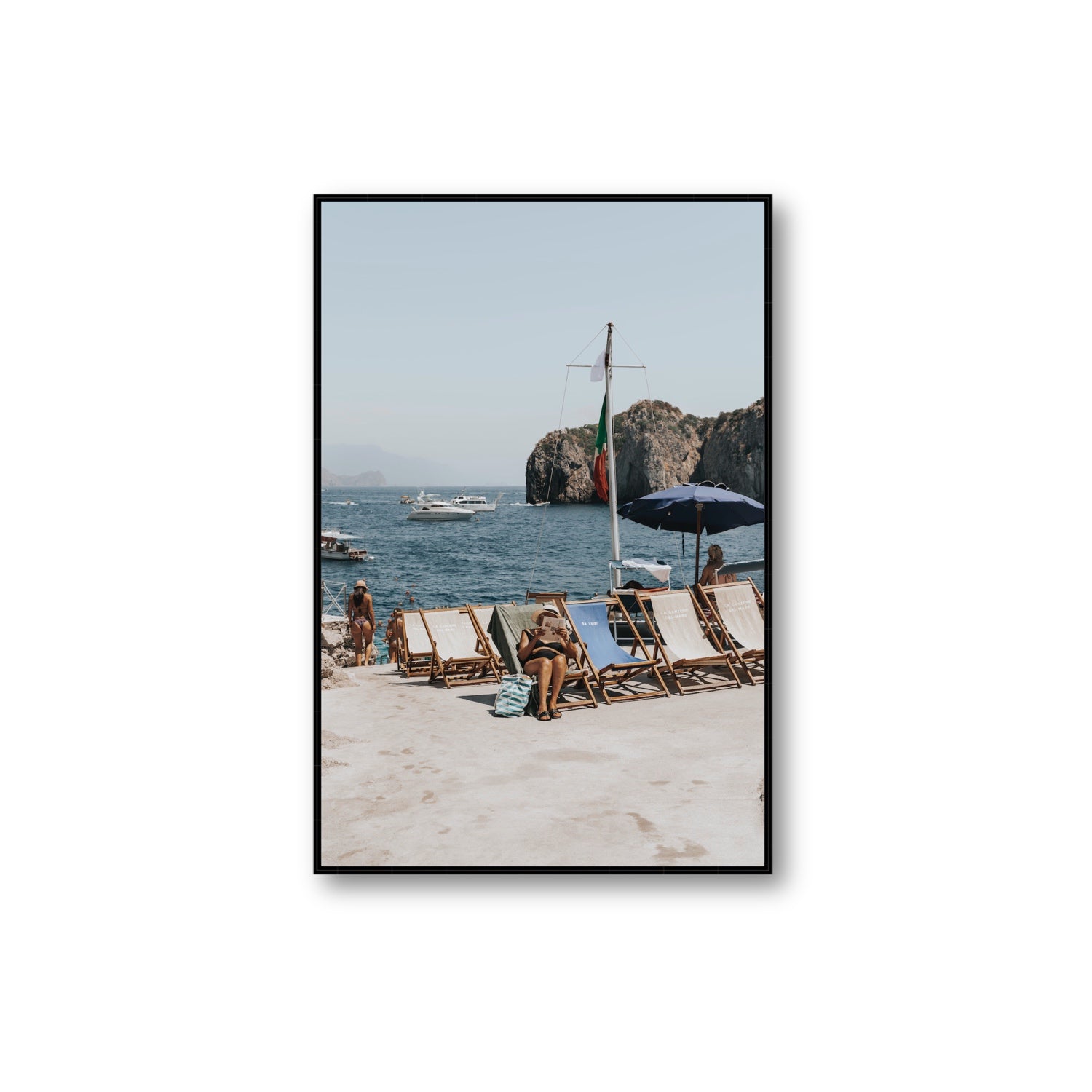 Vintage Sun Goddess fine art print, Capri, Italy, Extra Large, Black Float Frame, Fine Art Canvas