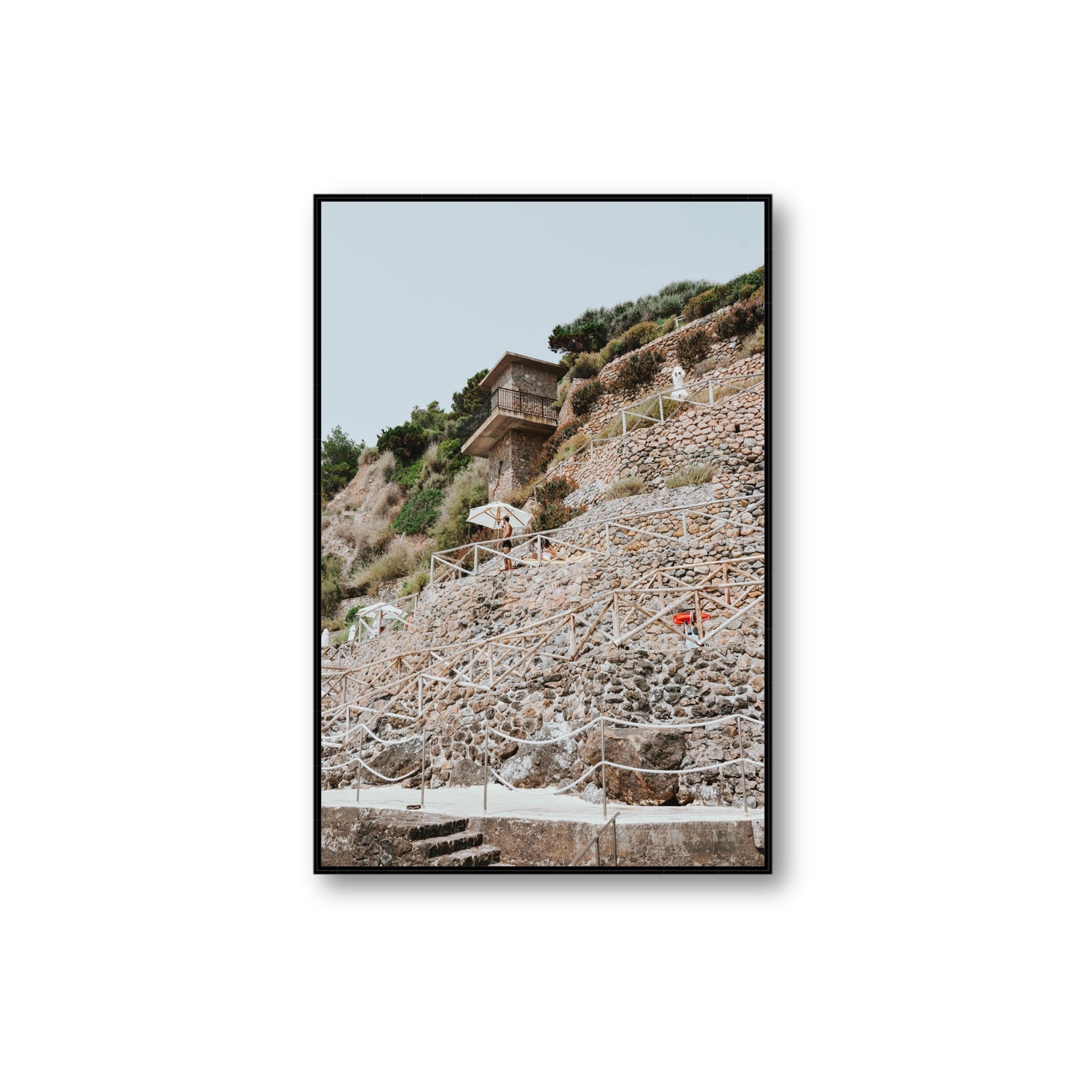 Solitude by the Sea Tuscany coastal Italian wall art Extra Large fine art canvas in black float frame