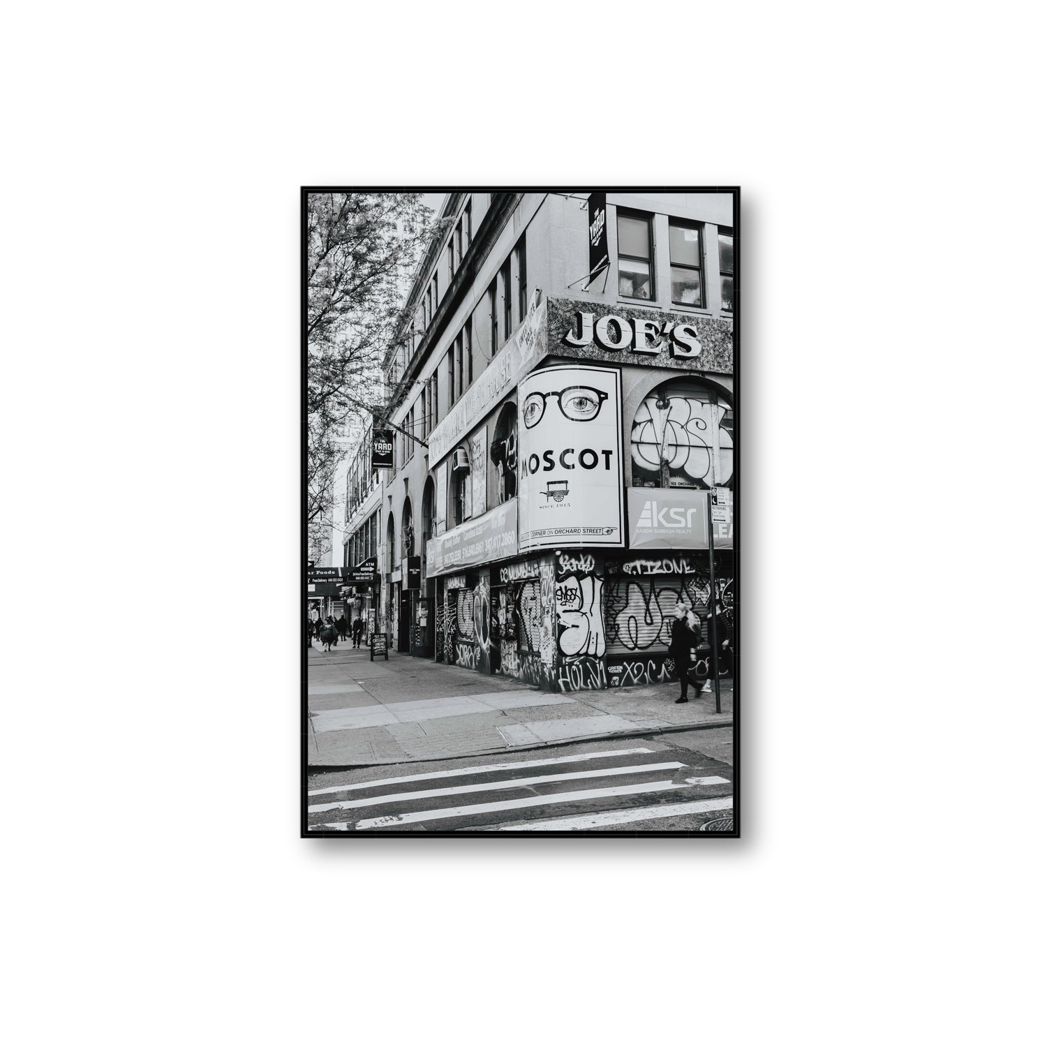 Lower East Side Murals New York NYC Black & White wall art Extra Large fine art canvas in black float frame