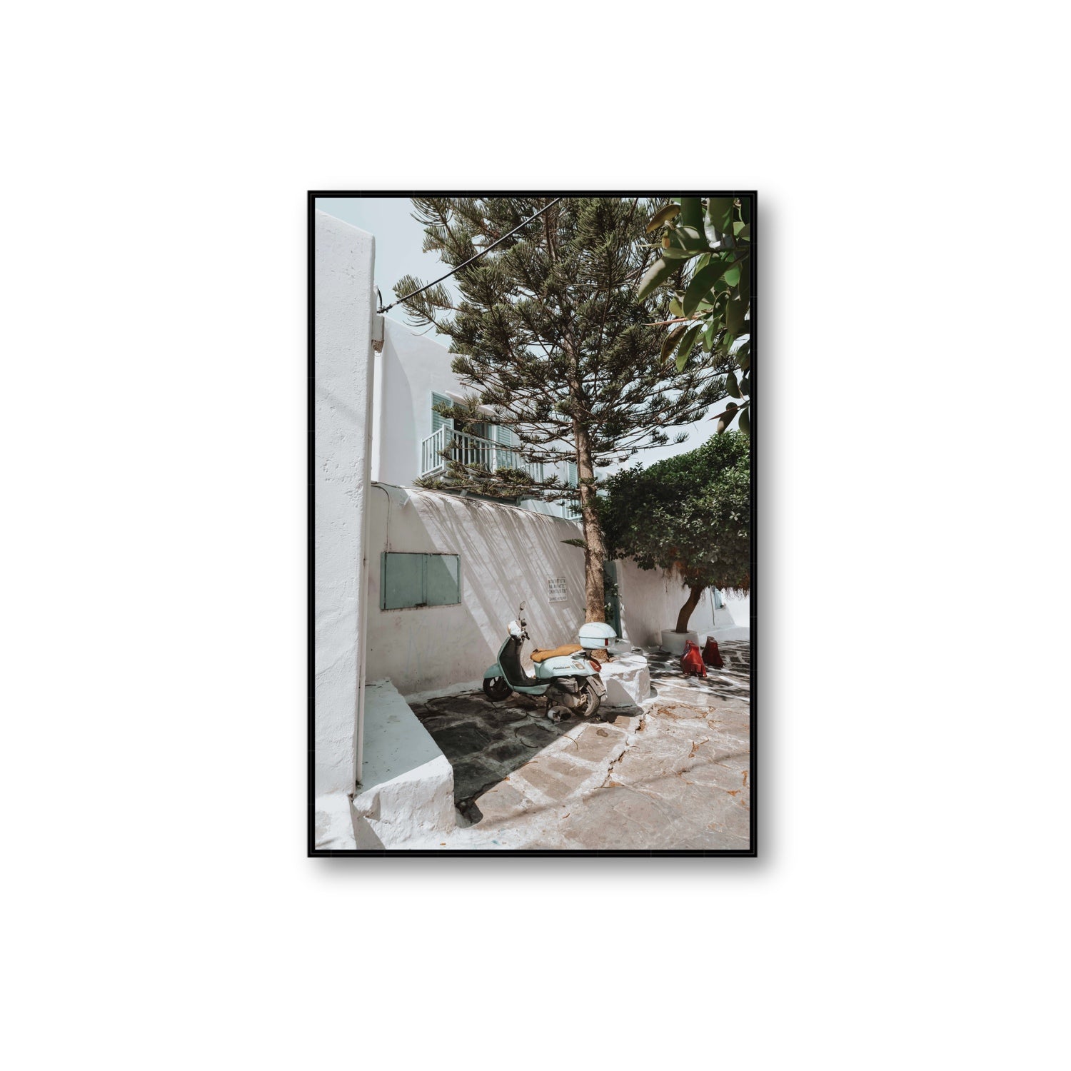The Getaway Mykonos Mediterranean Greek island art print Extra Large fine art canvas in black float frame