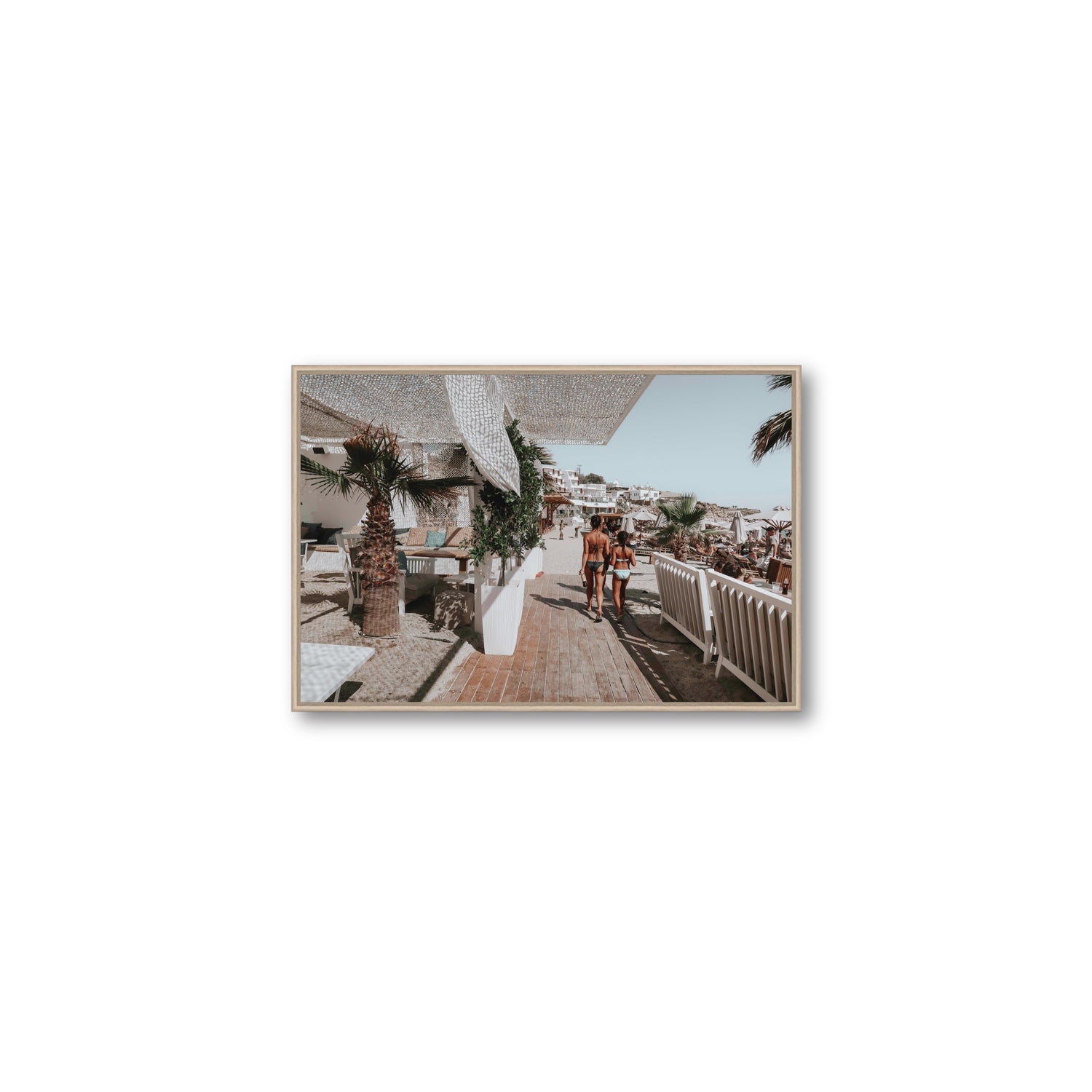 Mitera Kori Mykonos Greek island wall art Medium fine art canvas in natural oak float frame