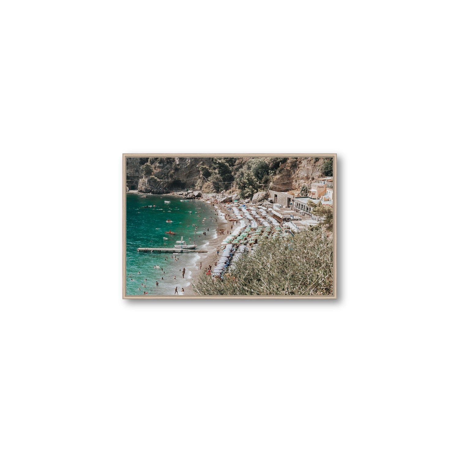 Fornillo Beach fine art print, Positano, Italy, Medium, Natural Oak Float Frame, Fine Art Canvas
