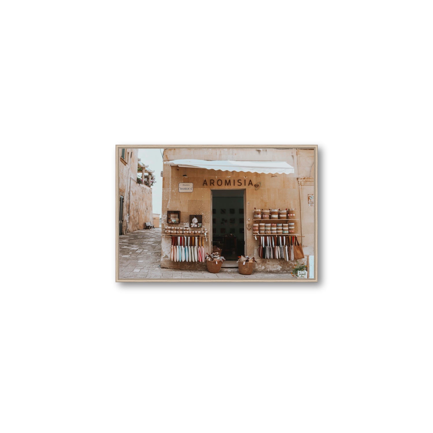 Aromisia Puglia Otranto Italian wall art Medium fine art canvas in natural oak float frame