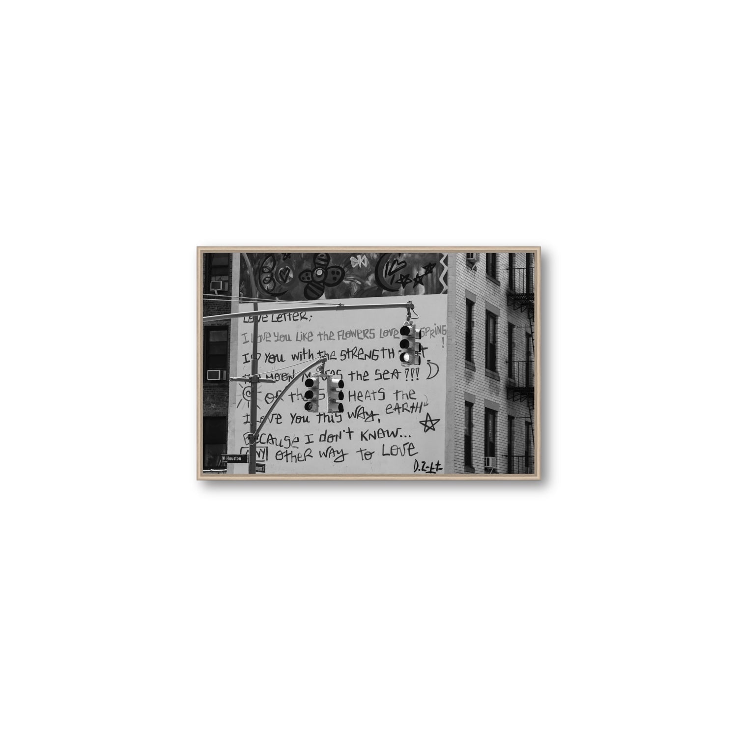 Love Letter New York NYC Black & White wall art Medium fine art canvas in natural oak float frame