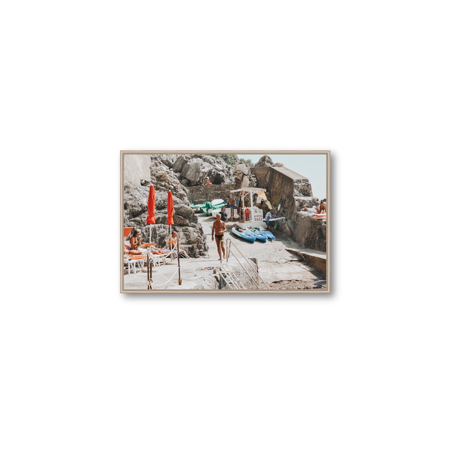 The Local Praiano Amalfi Coast Mediterranean wall art Medium fine art canvas in natural oak float frame