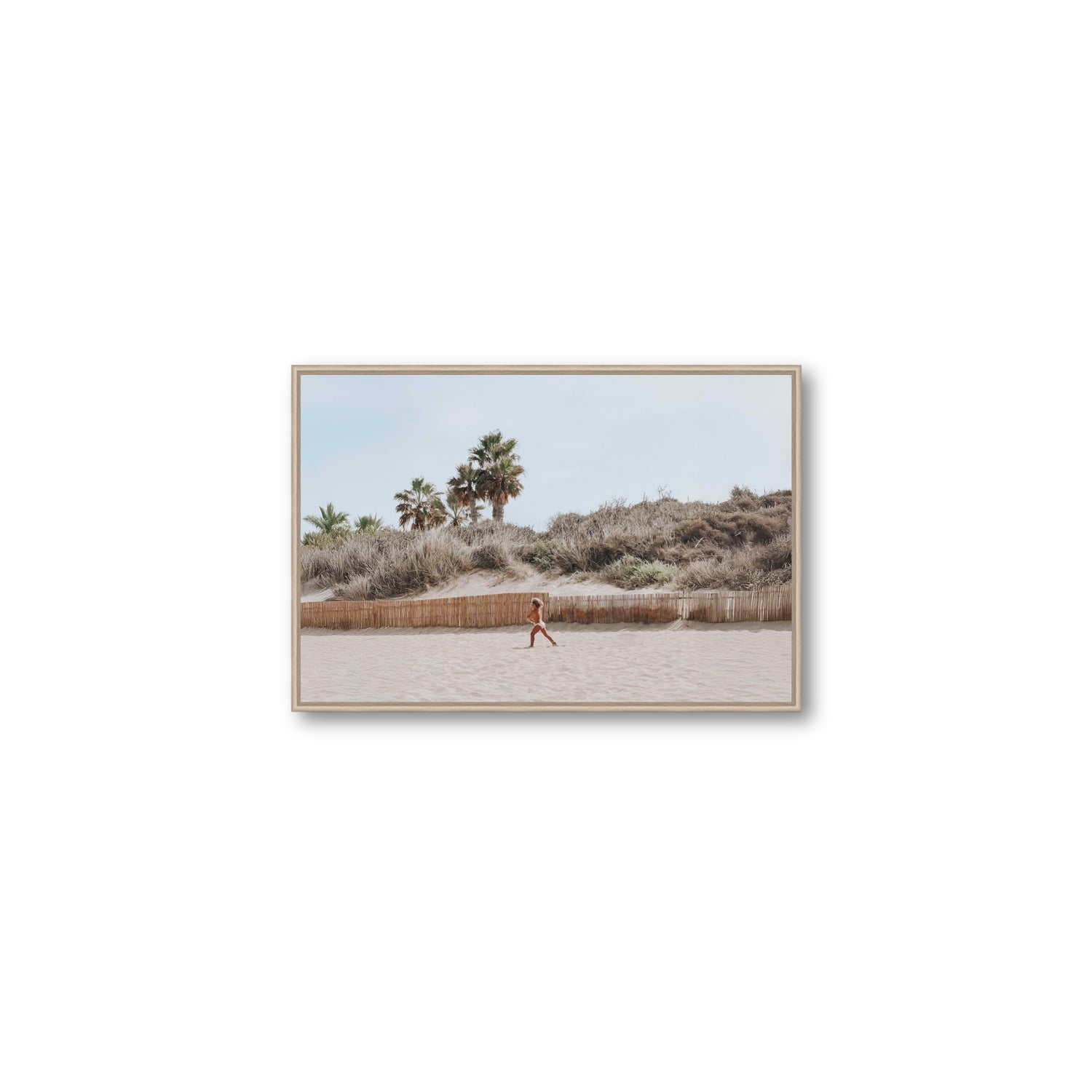 Ragazza Da Spiaggia Puglia beach Italian fine art print Medium fine art canvas in natural oak float frame