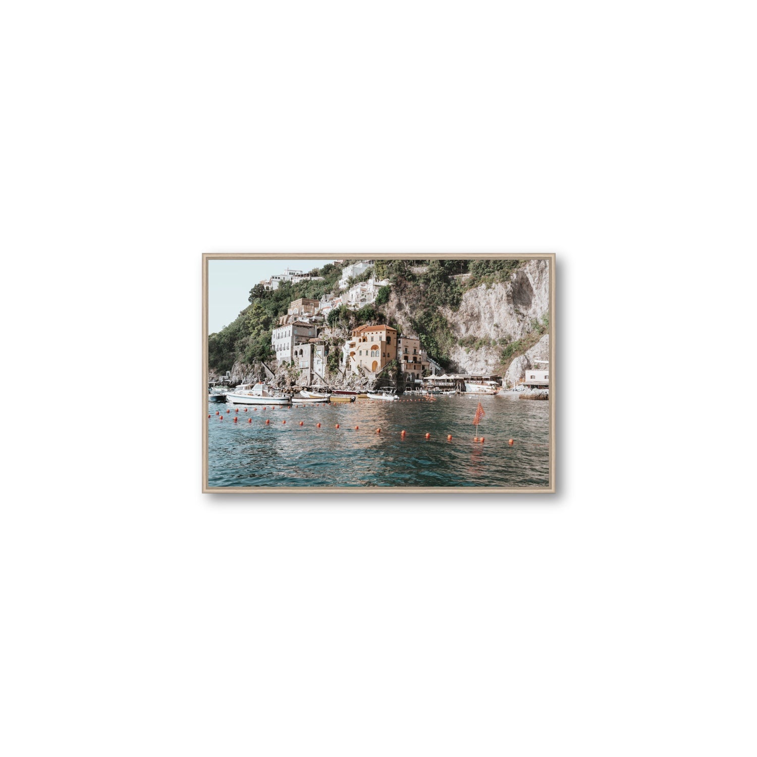 Amalfi Villas fine art print, Amalfi, Italy, coastal scenes artwork, Medium, Natural Oak Float Frame, Fine Art Canvas