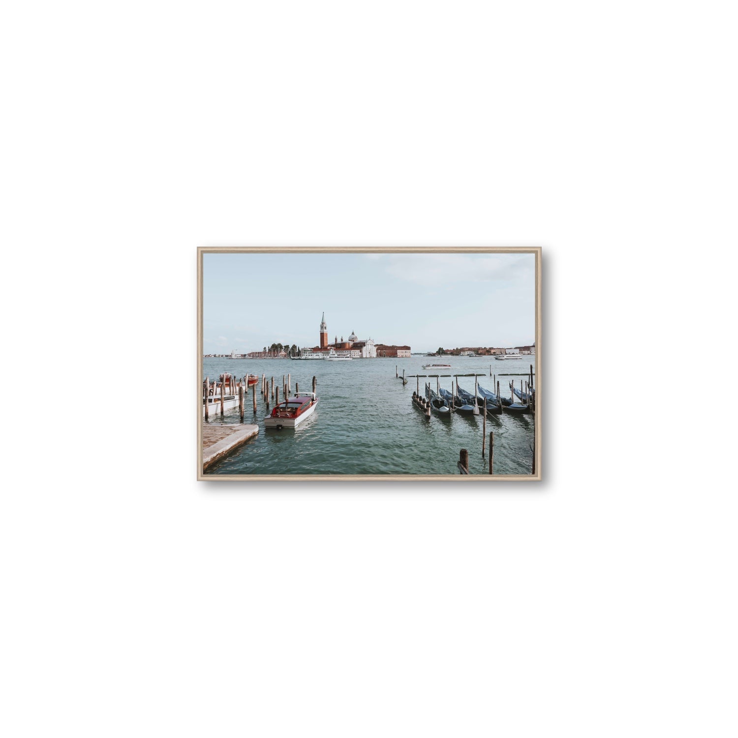 Venetian Waterscape Venice Italian art print Medium fine art canvas in natural oak float frame