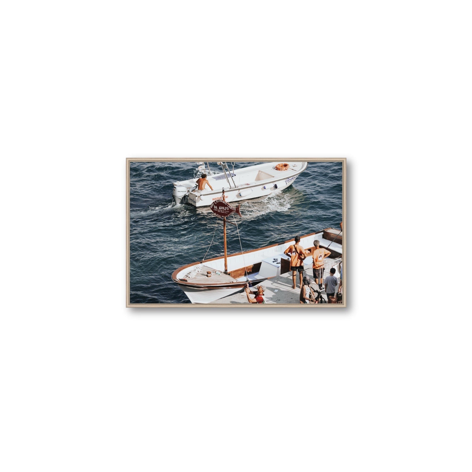 Water Taxi Positano wall art Medium fine art canvas in natural oak float frame