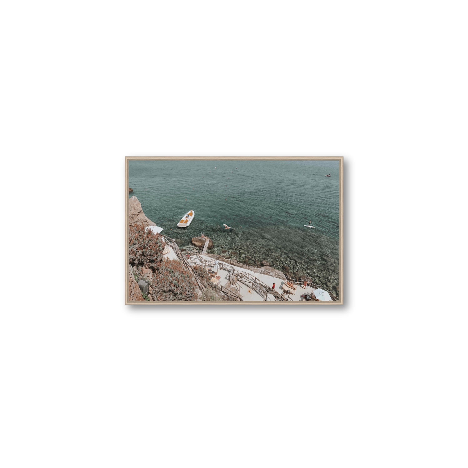 The Lagoon Tuscany coastal Italian wall art Medium fine art canvas in natural oak float frame