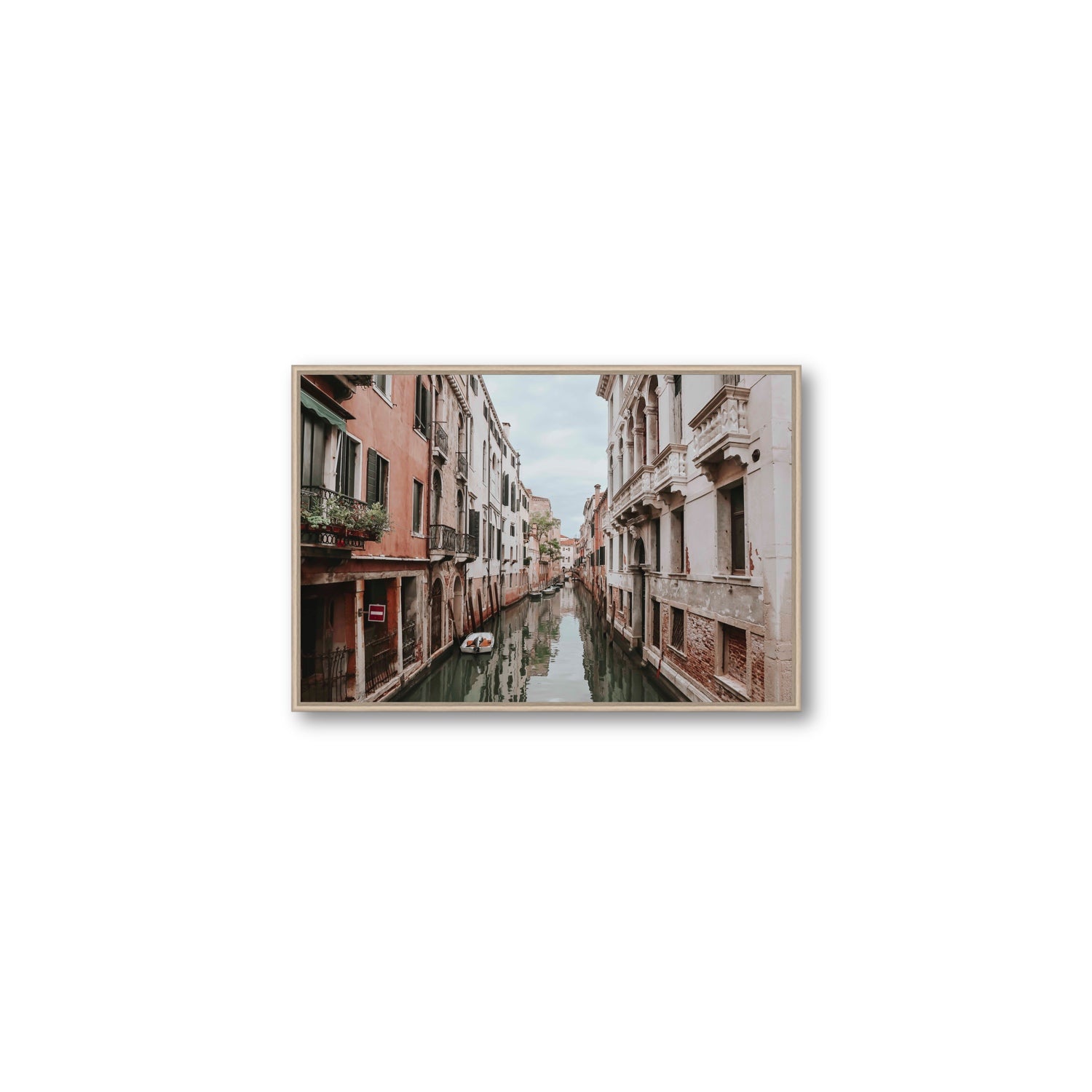 The Floating City Venice Canal Italian decor wall art Medium fine art canvas in natural oak float frame