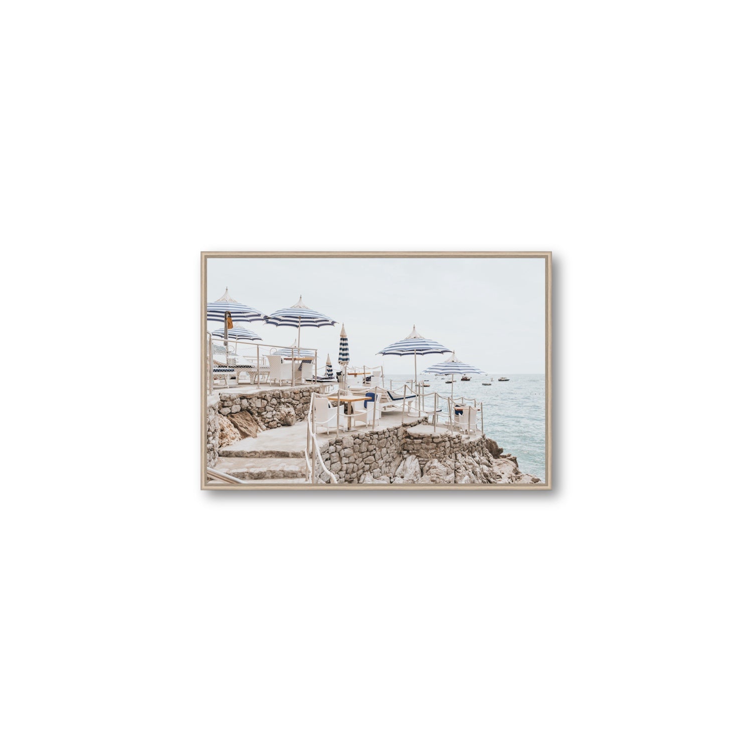 Ombrelloni fine art print, Positano, Italy, Medium, Natural Oak Float Frame, Fine Art Canvas