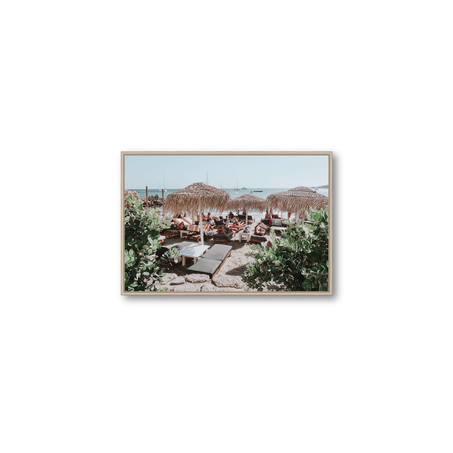 Greek Haven Mykonos Greek island coastal wall art Medium fine art canvas in natural oak float frame