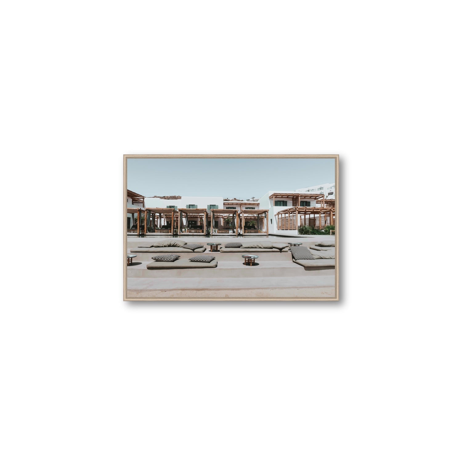 Platis Gialos fine art print, Mykonos, Greece, Medium, Natural Oak Float Frame, Fine Art Canvas