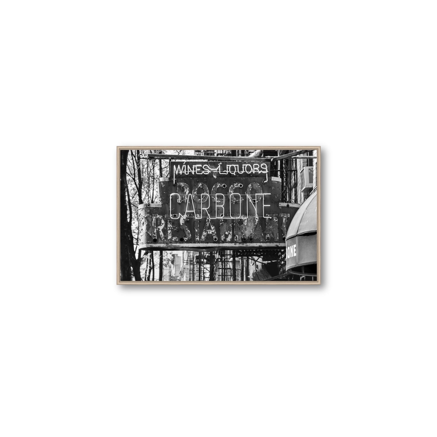 Thompson Street New York NYC Black & White wall art Medium fine art canvas in natural oak float frame