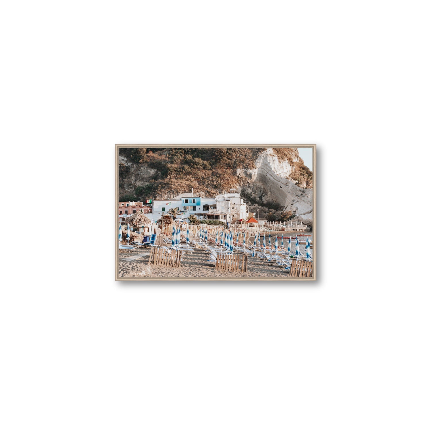 Sant' Angelo Ischia Italian coastal wall art Medium fine art canvas in natural oak float frame