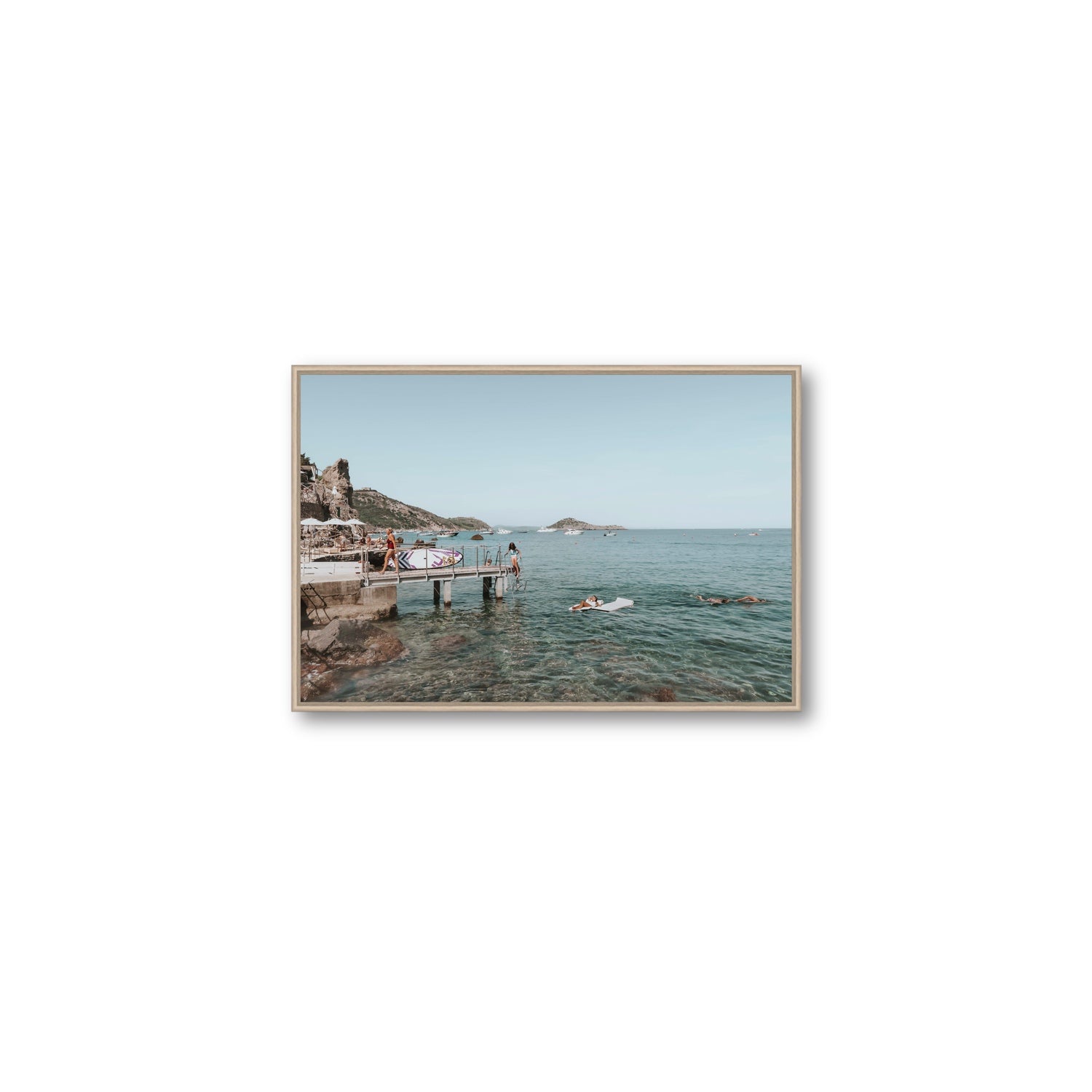 Retro Glamour Tuscany coastal Italian wall art Medium fine art canvas in natural oak float frame