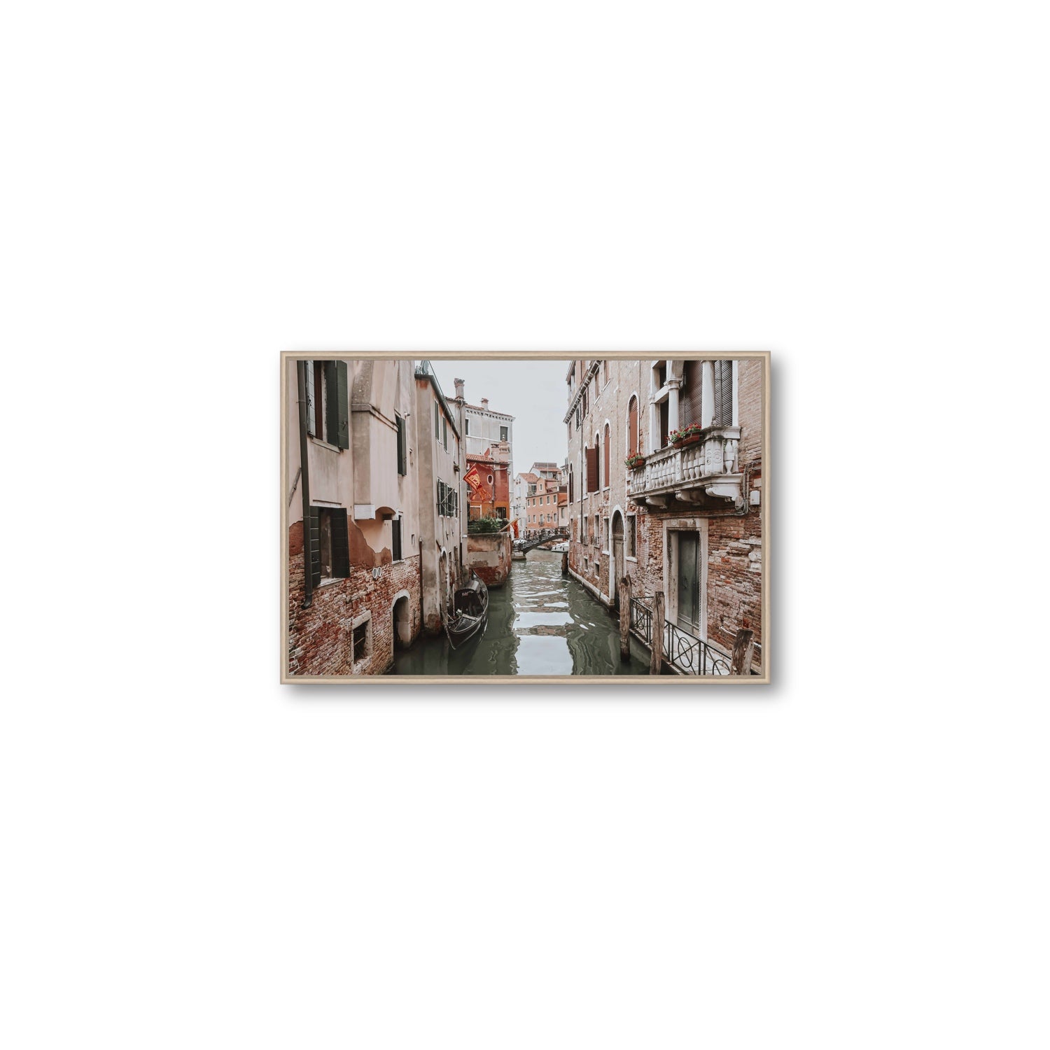 Venetian Gothic Venice Canal Italian wall art Medium fine art canvas in natural oak float frame