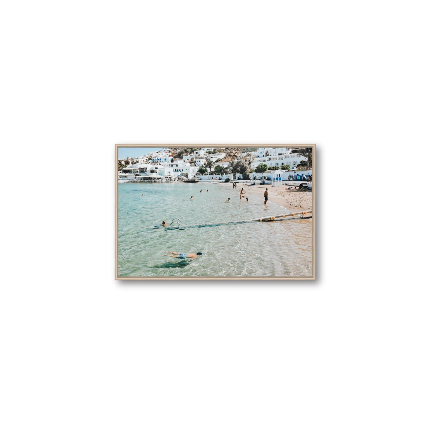 Bathe Yourself In Beauty Mykonos Greek island wall art Medium fine art canvas in natural oak float frame